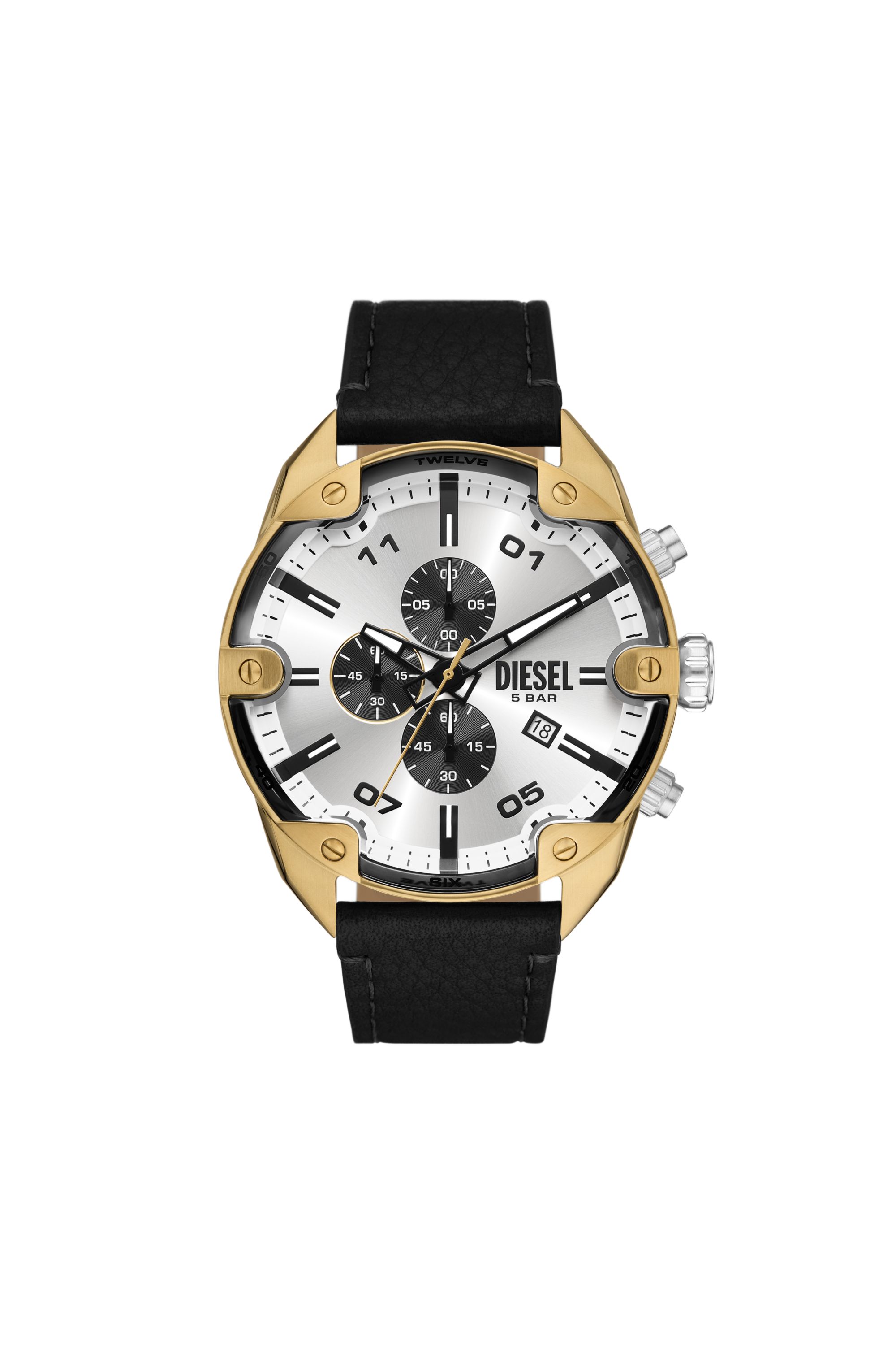 Diesel - DZ4671 WATCH, Montre chronographe Spiked en cuir noir Homme in Noir - 1