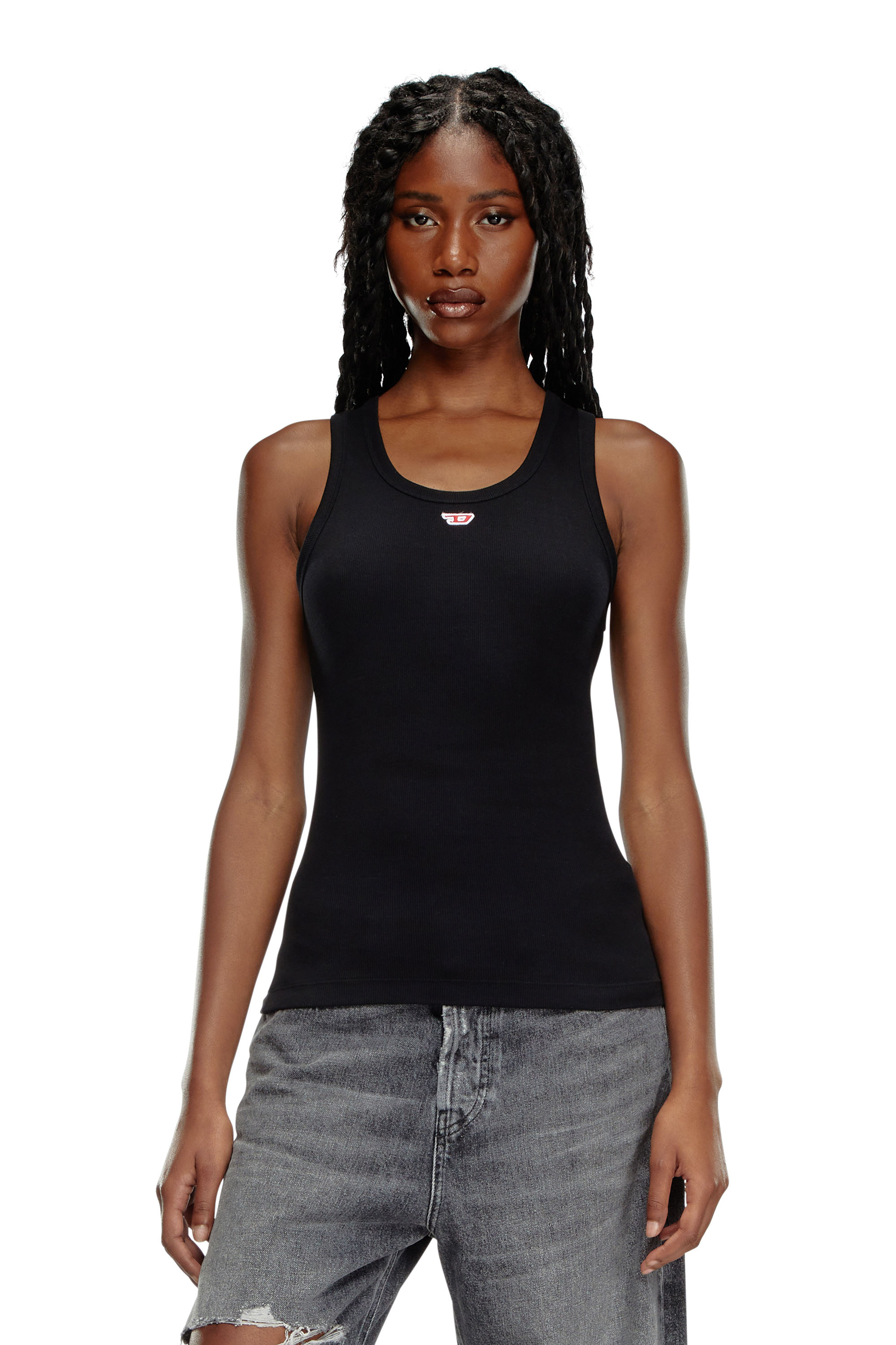 Diesel - T-ANKY-D, Woman Tank top with embroidered D patch in Black - Image 1
