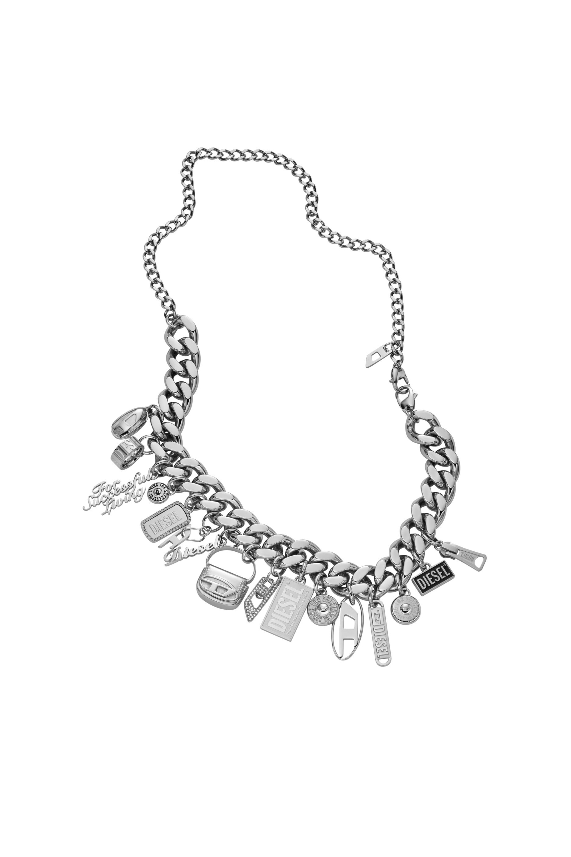 Diesel - DX1521 JEWEL, Collier chaîne à breloques en acier inoxydable Mixte in Gris argenté - 2