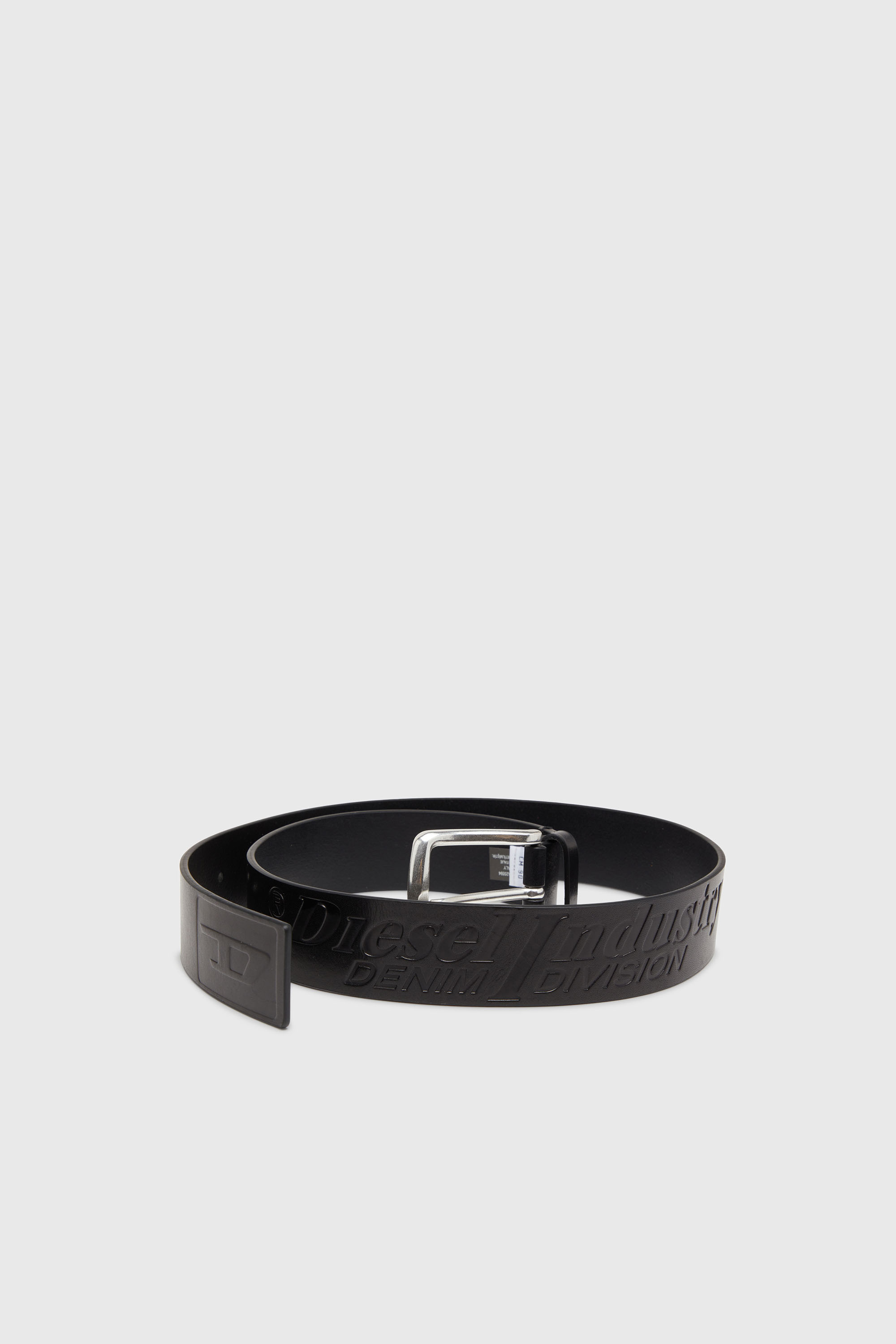 Diesel - B-FLAG-D EMBOSSED, Herren 4 cm Lederg&uuml;rtel mit eingepr&auml;gtem Logo in Schwarz - 3