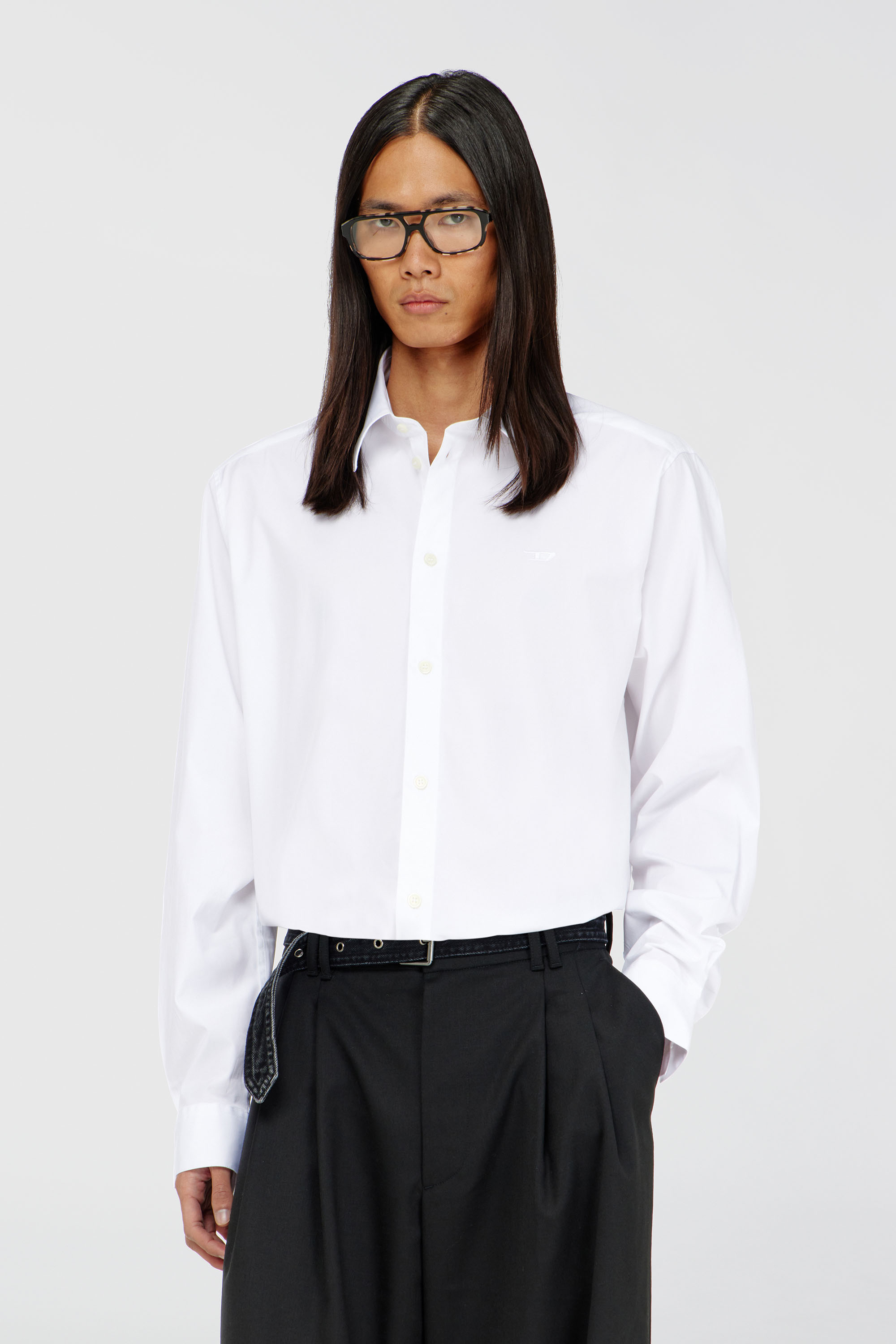 Diesel - S-SIMPLY-NA-GSBH, Camicia in popeline stretch con ricamo D Uomo in Bianco - 3
