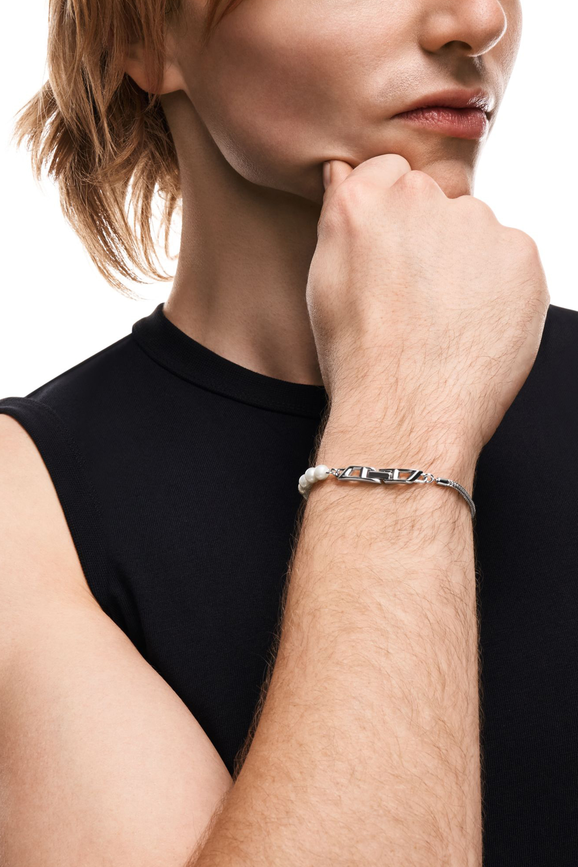 Diesel - DL1368040 STERLING SILVER JEWEL, Bracelet en argent sterling et perle Mixte in Gris argent&eacute; - 4