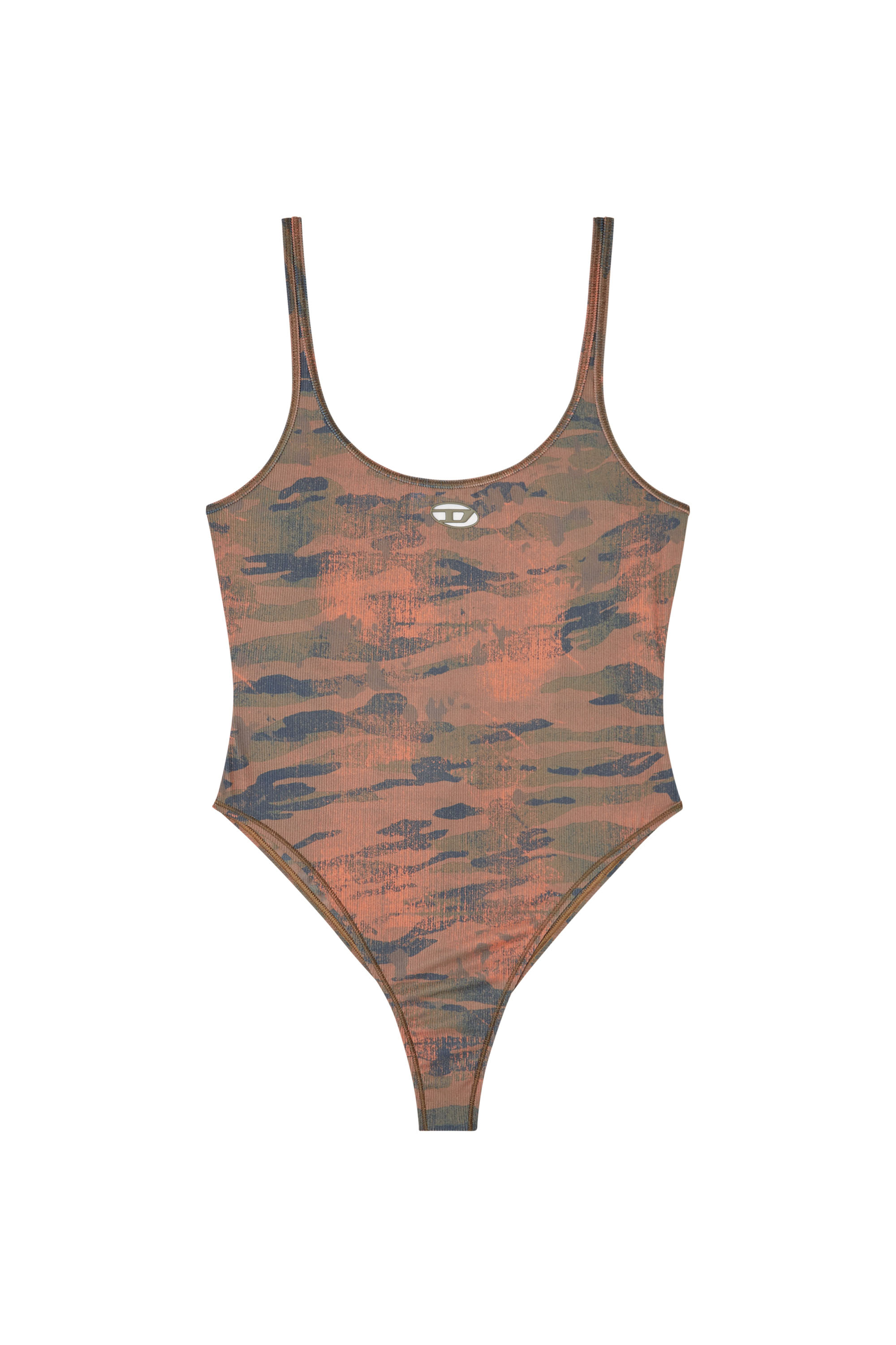 Diesel - UT-BODY-UTLT, Damen Camo-Badeanzug mit ausgeschnittenem Logo in Braun - 5