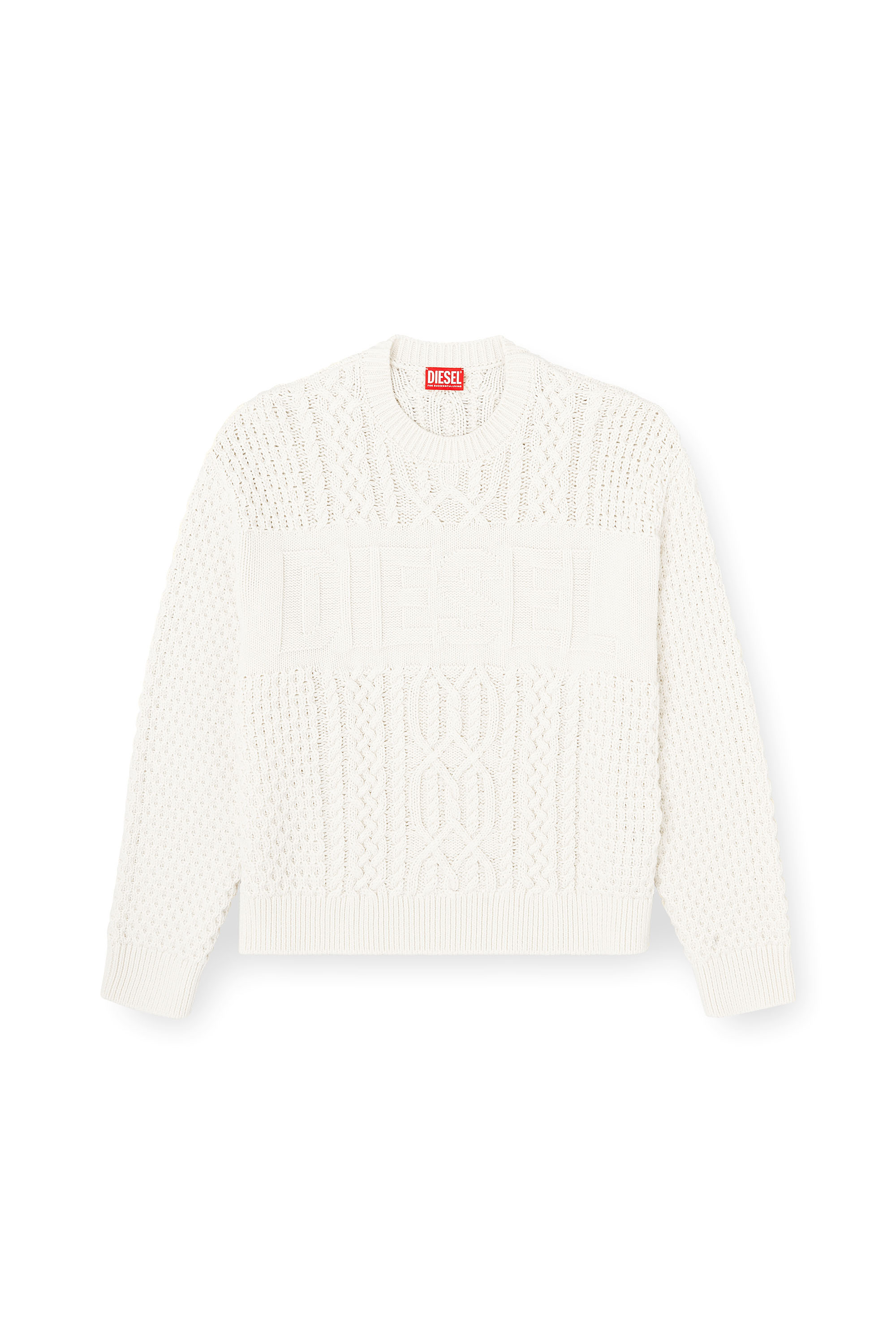 Diesel - K-AUBIN, Cable-knit jumper with Diesel logo Homme in Blanc - 3