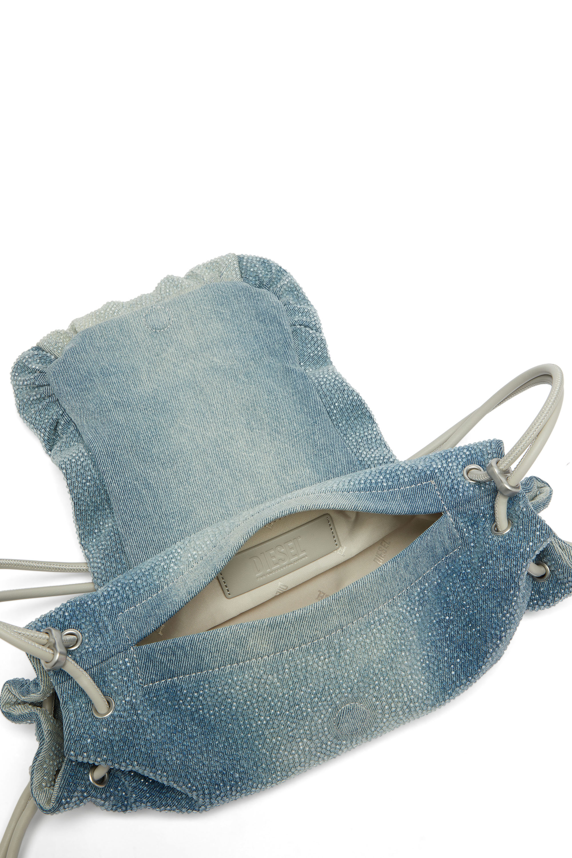 Diesel - SCRUNCH-D SHOULDER S, Scrunch-D - Sac &eacute;paule en denim avec cristaux transparents Femme in Bleu - 3