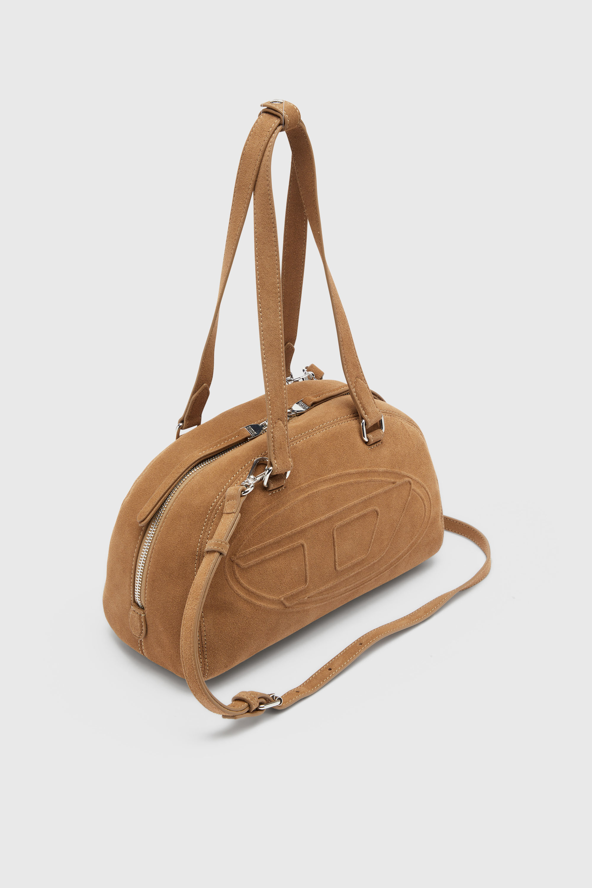 Diesel - 1DR DOME SHOULDER, Unisex 1DR Dome-Suede Schultertasche mit Oval D Logo in Beige - 6