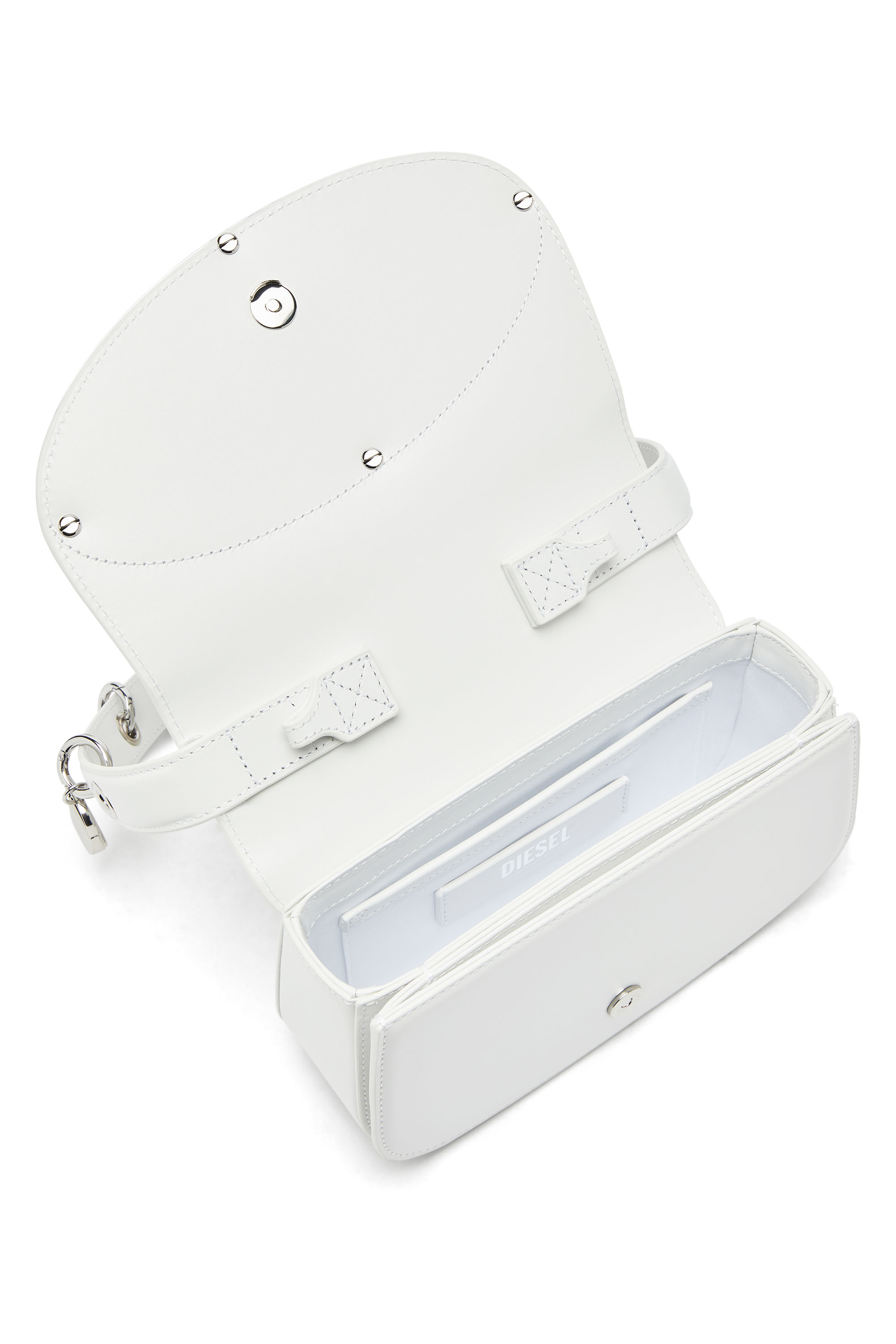 Diesel - 1DR, 1DR - Sac iconique &agrave; bandouli&egrave;re en cuir avec breloques poign&eacute;e Femme in Blanc - 3
