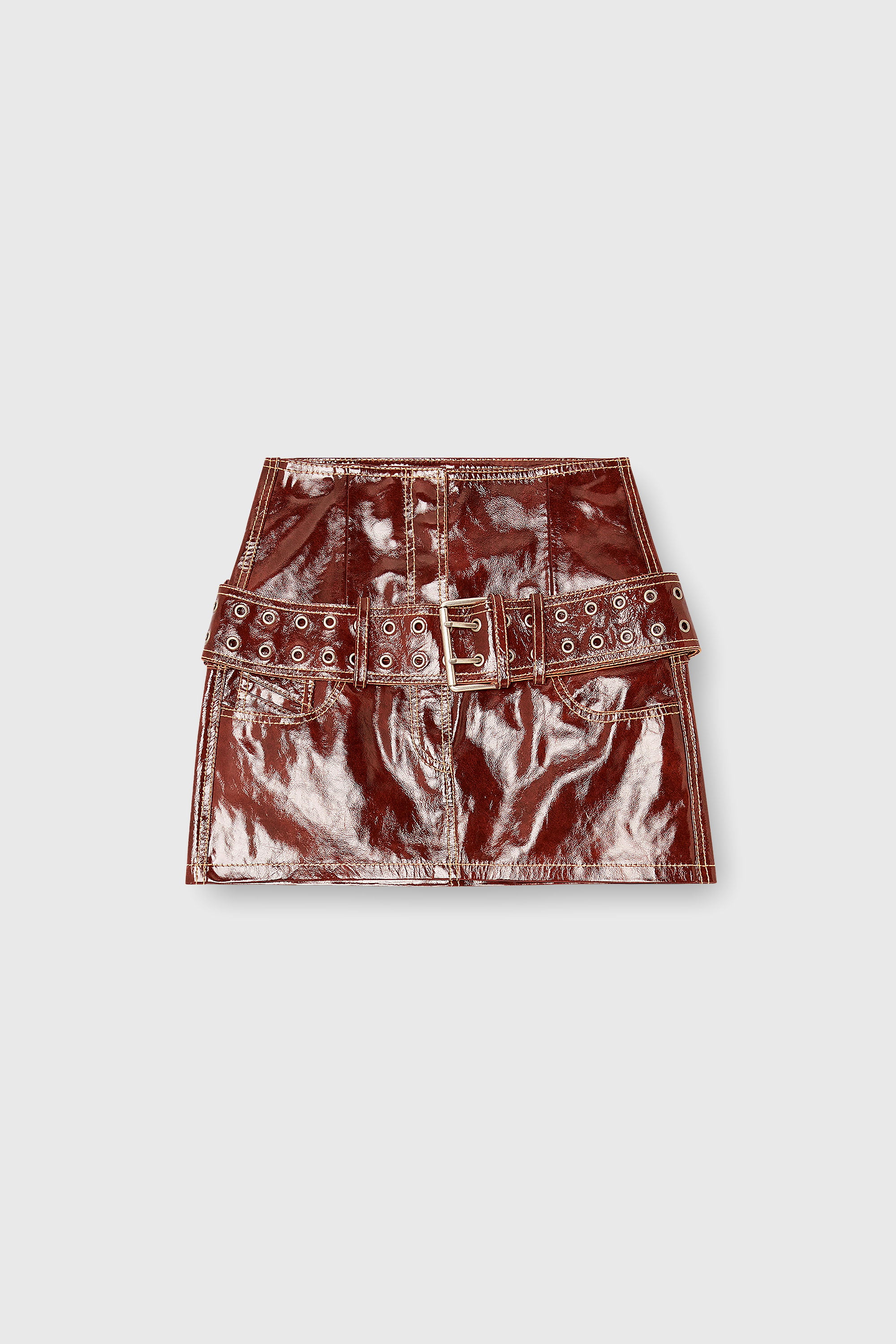 Diesel - L-EVANT, Mini-jupe en cuir verni avec ceinture Femme in Rouge - 2