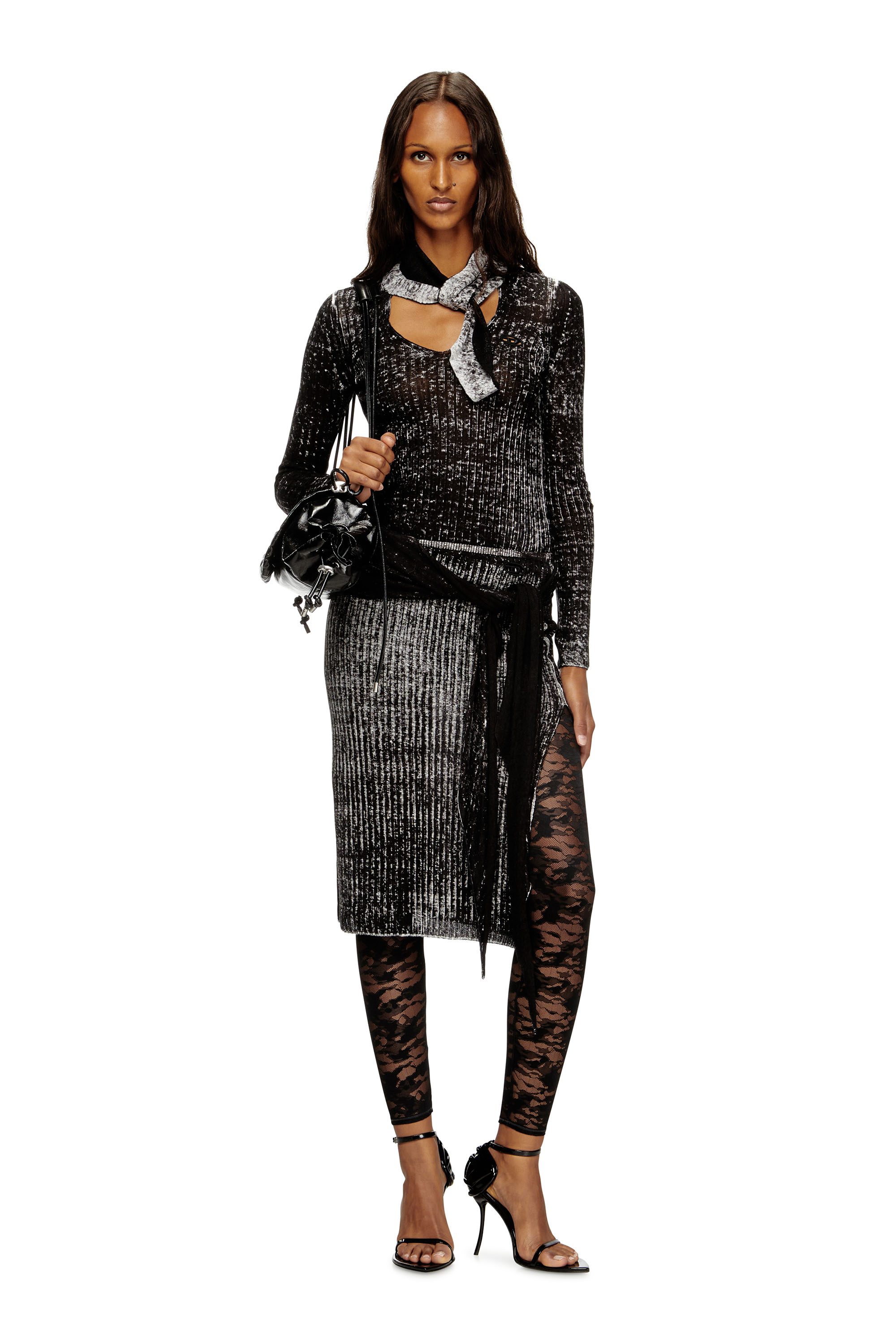 Diesel - CLAIRE-UTLT, Leggings in pizzo camouflage Donna in Nero - 5