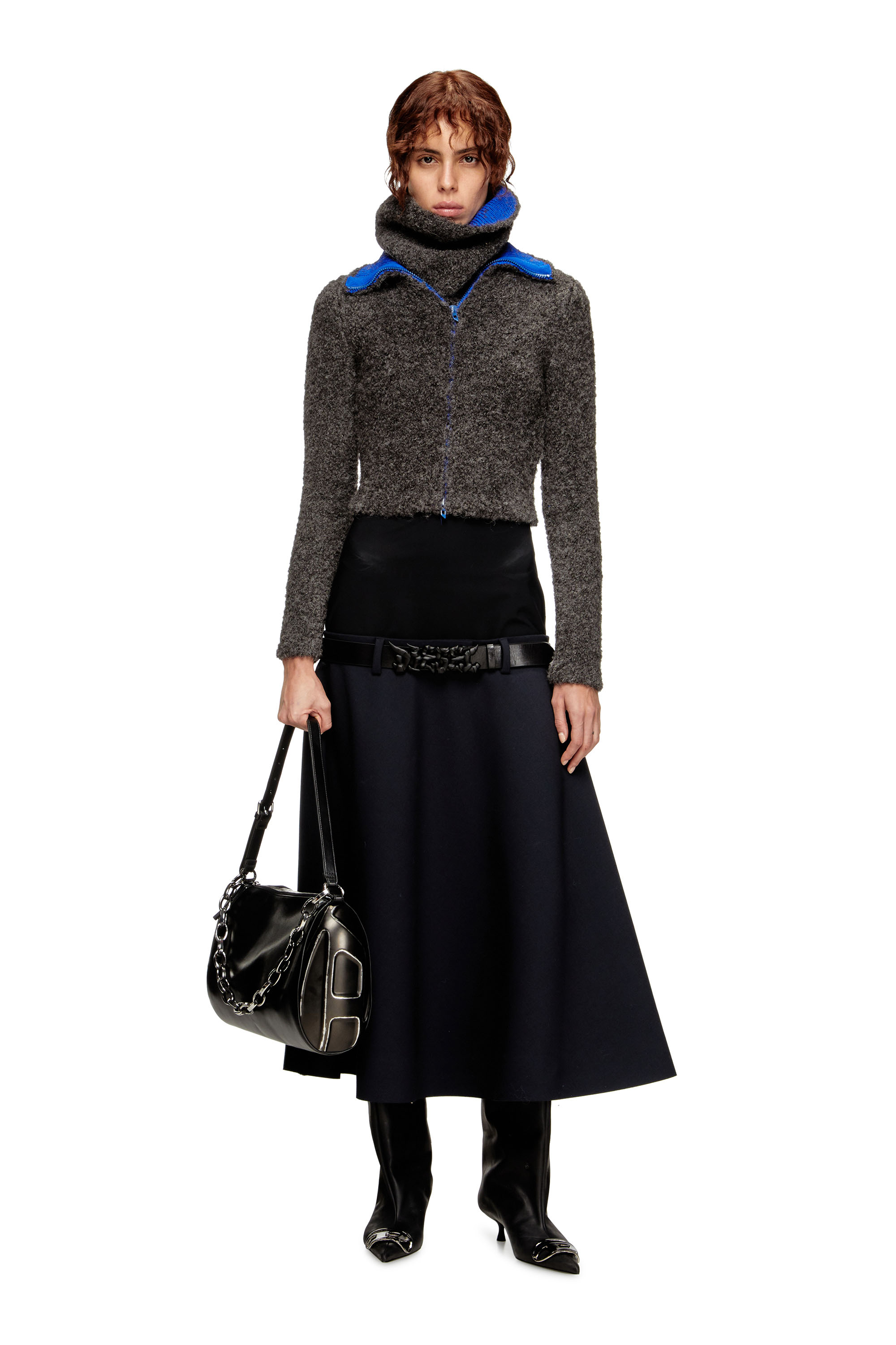 M-ELEONERE, Dunkelgrau Diesel - M-ELEONERE, Damen Reißverschluss-Strickjacke mit kontrastierendem Innenfutter in Dunkelgrau - 1