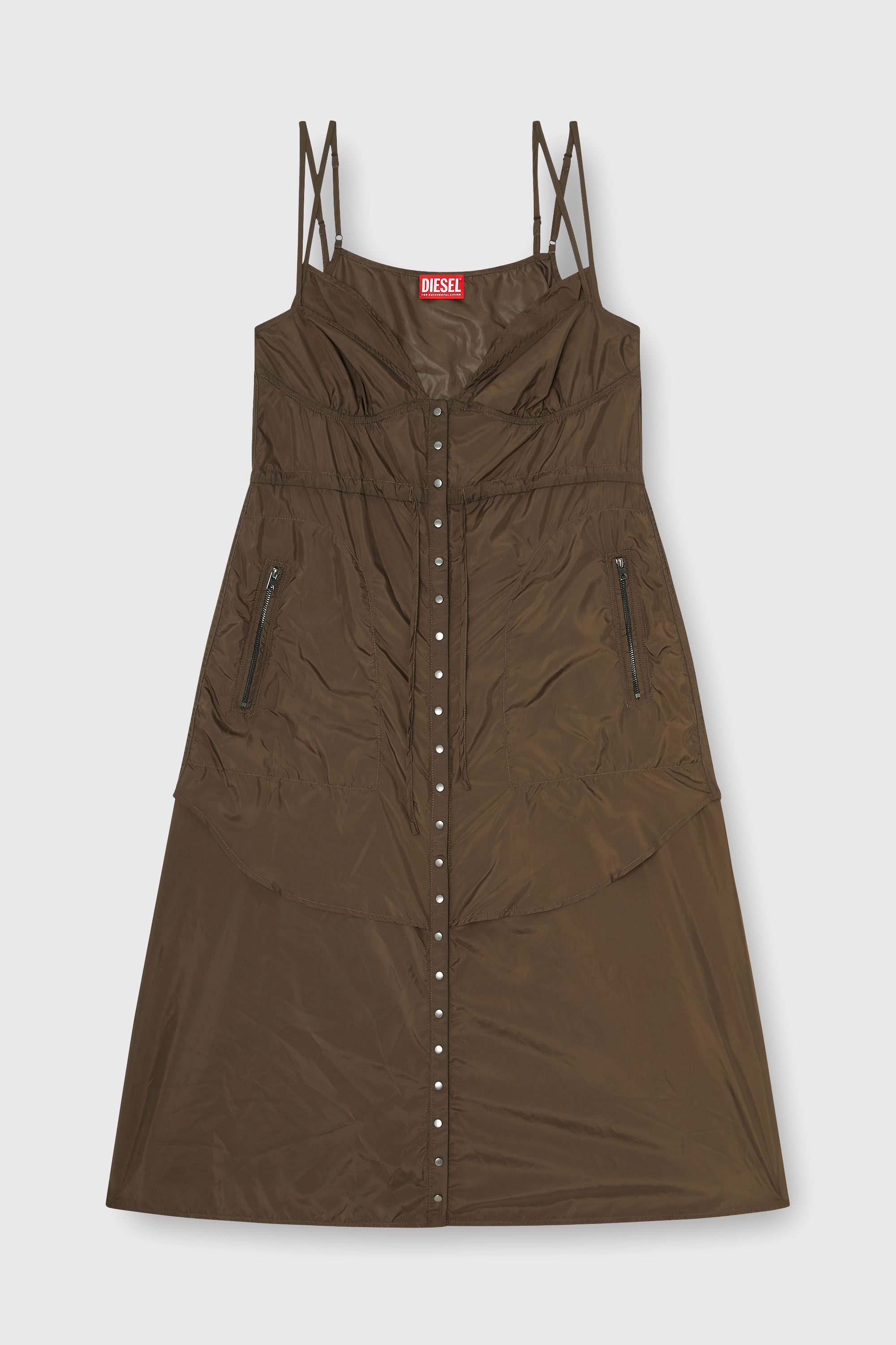 Diesel - D-OROTEA-T1, Abito in nylon leggero con design a strati Donna in Marrone - 1
