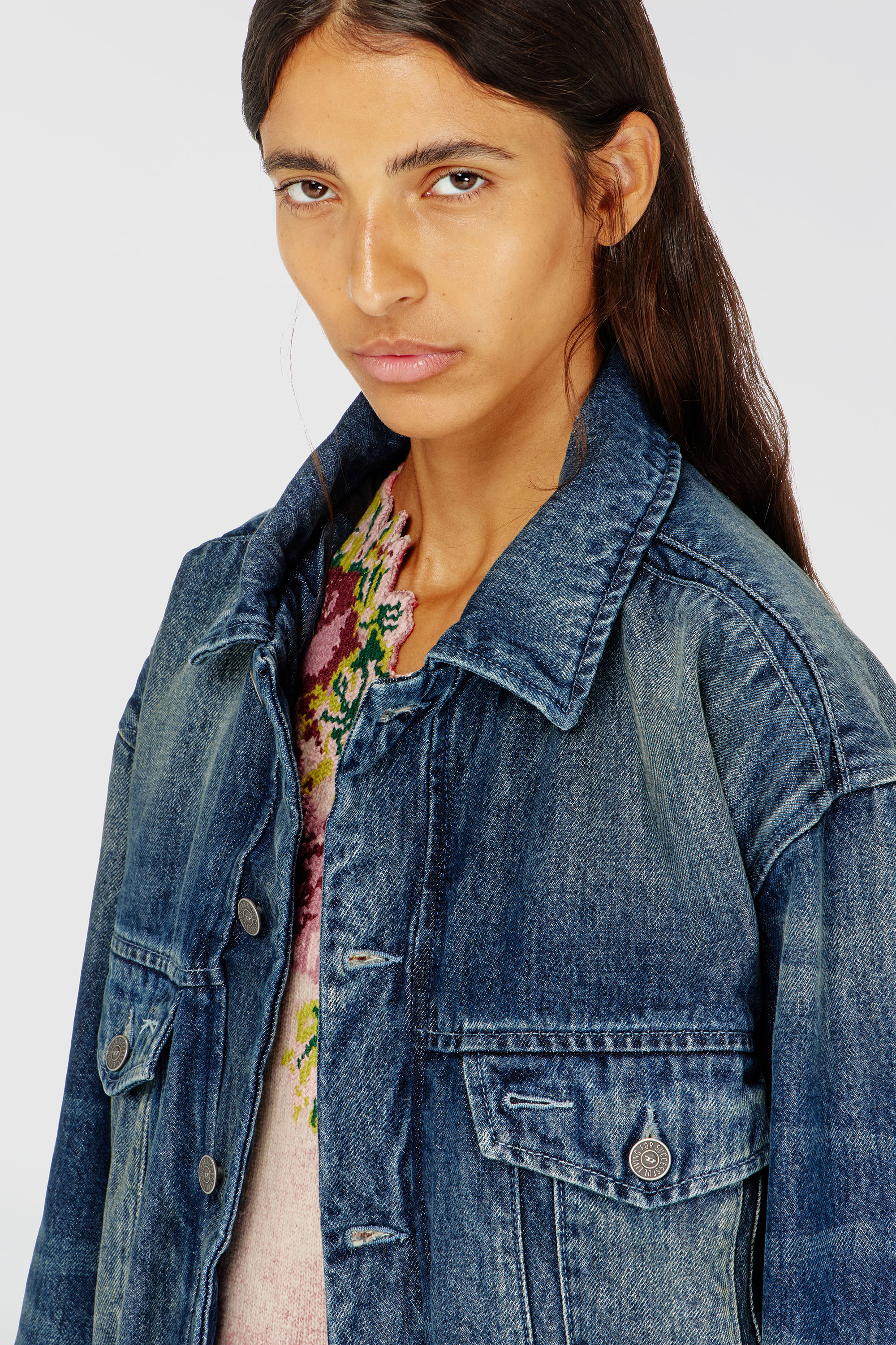 Diesel - DE-MORVI-FSJ, Giacca trucker elasticizzata in denim Donna in Blu - 5