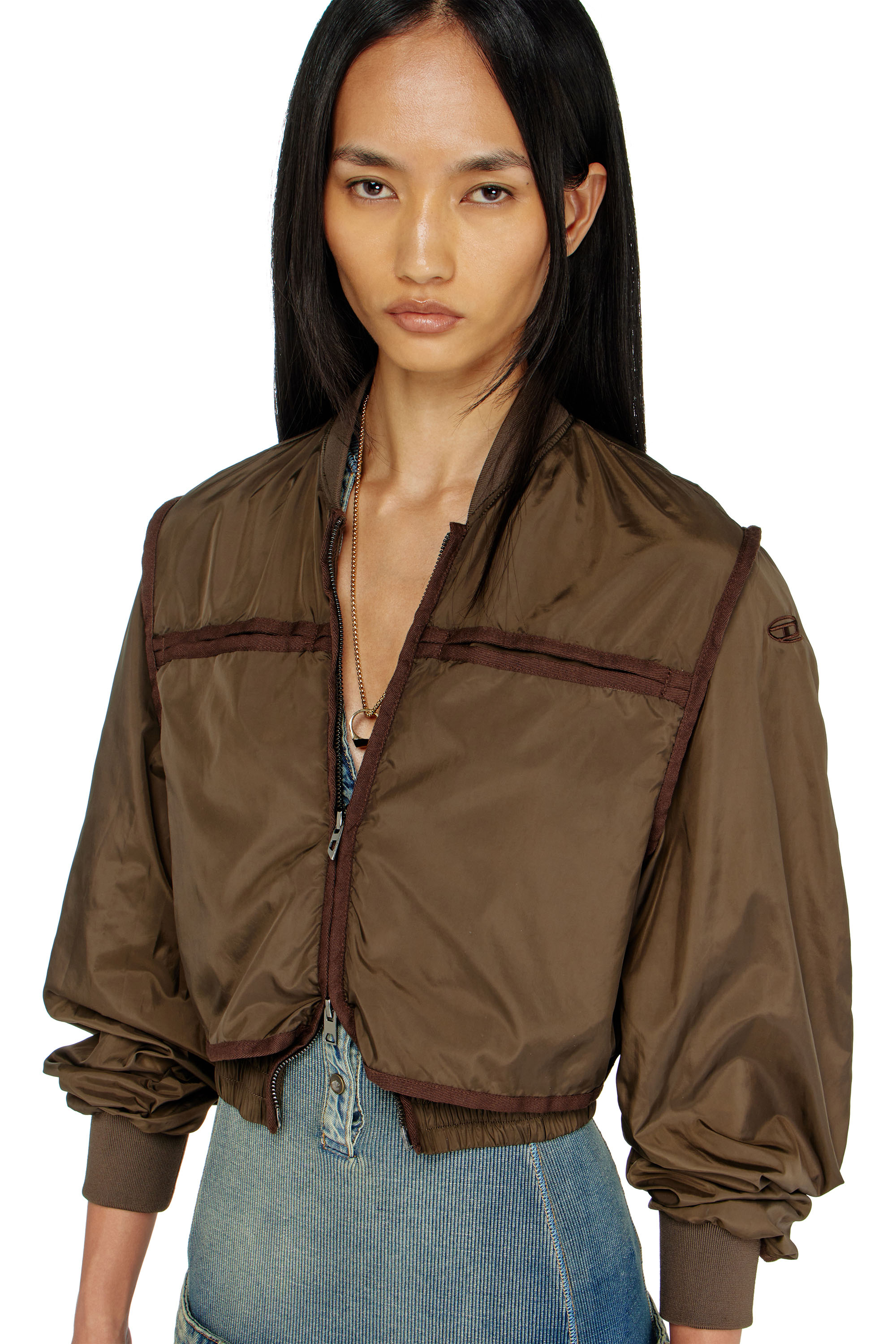 Diesel - G-OTHAM, Giacca in nylon con nastrature tono su tono Donna in Marrone - 6