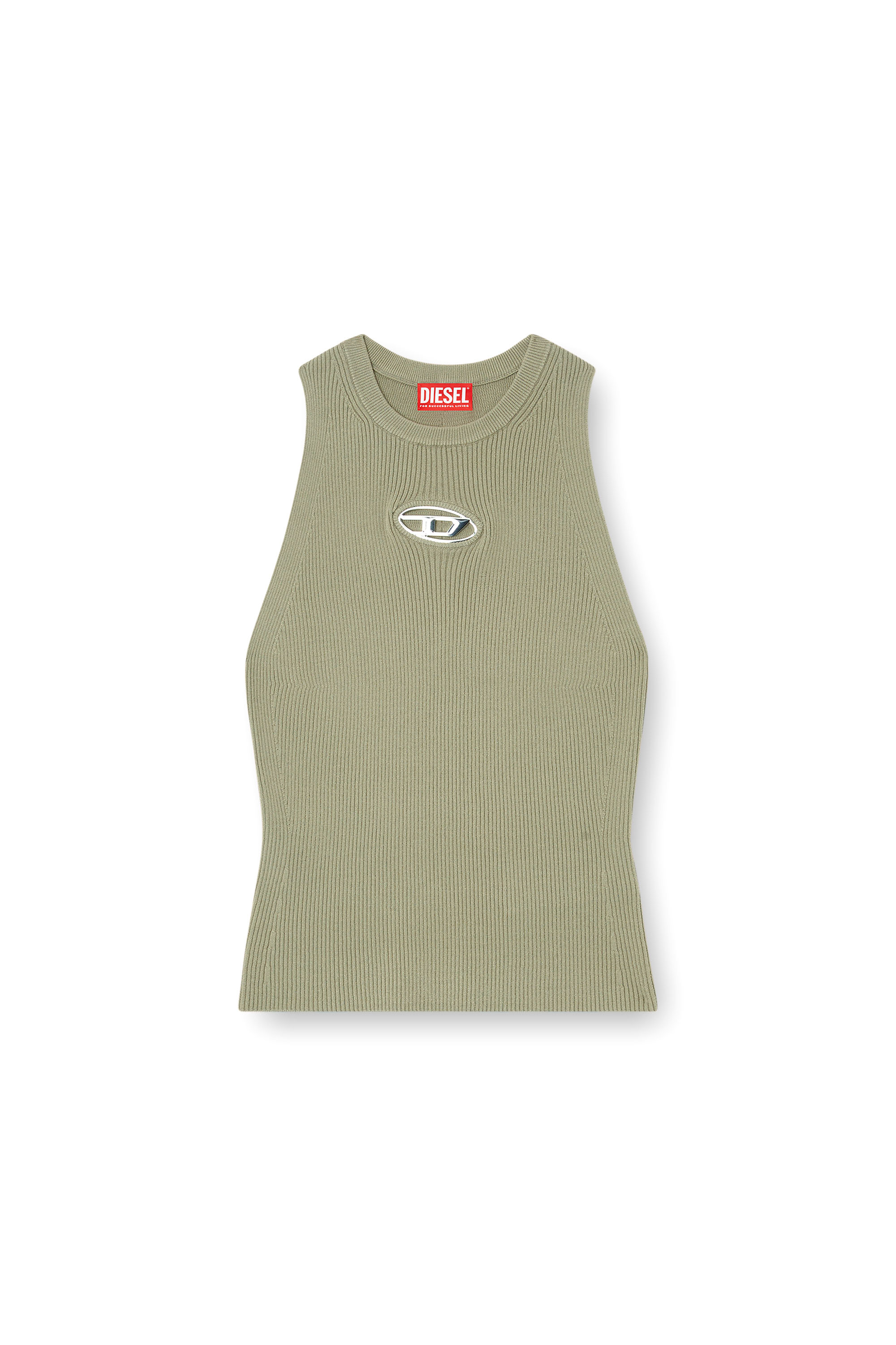 Diesel - M-CADDIX-TOP, Top a coste con logo piccolo Donna in Verde - 3