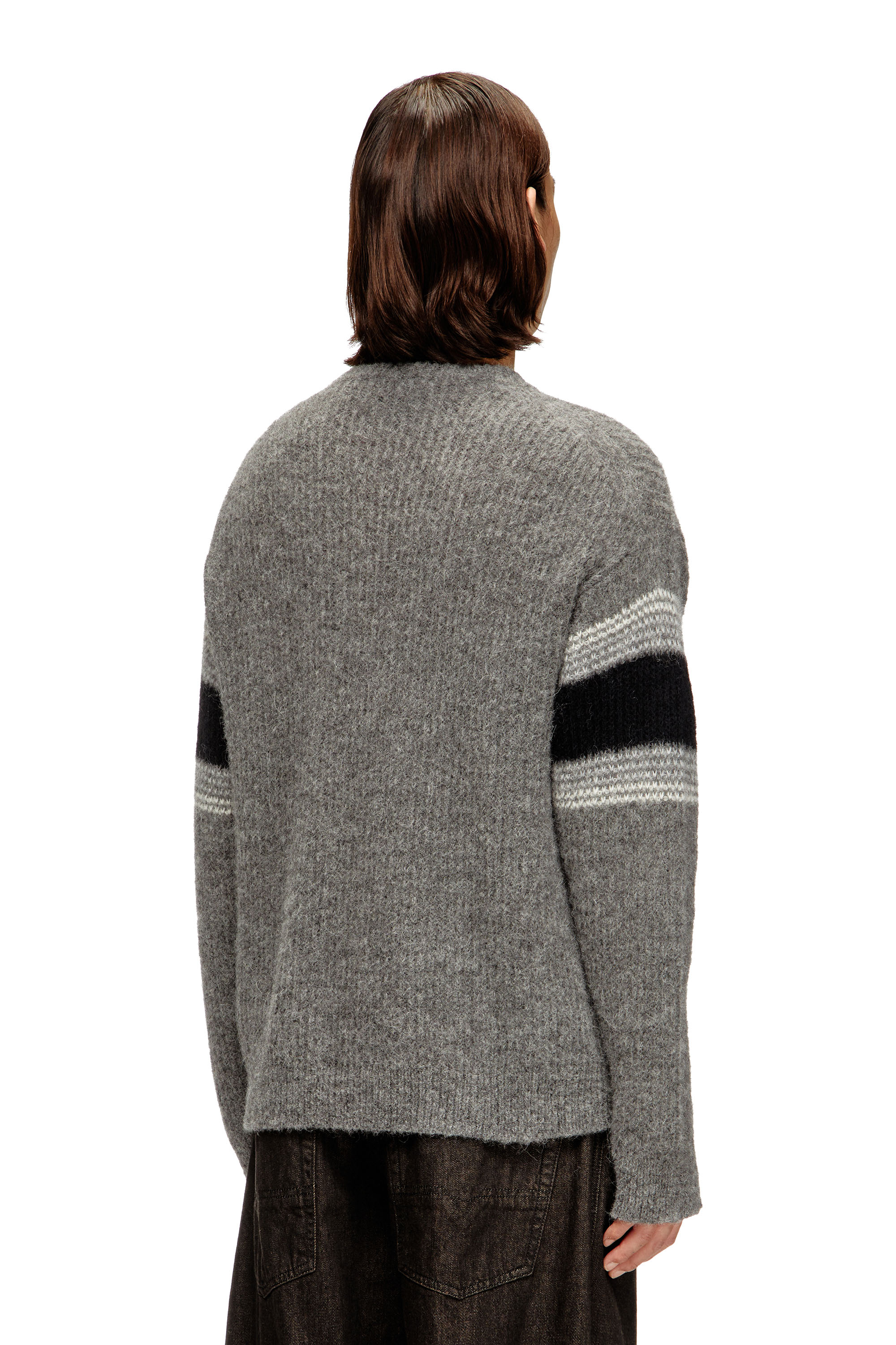 Diesel - K-SOREN, Herren Gestreifter Pullover aus Alpakamischung in Grau/Schwarz - 4