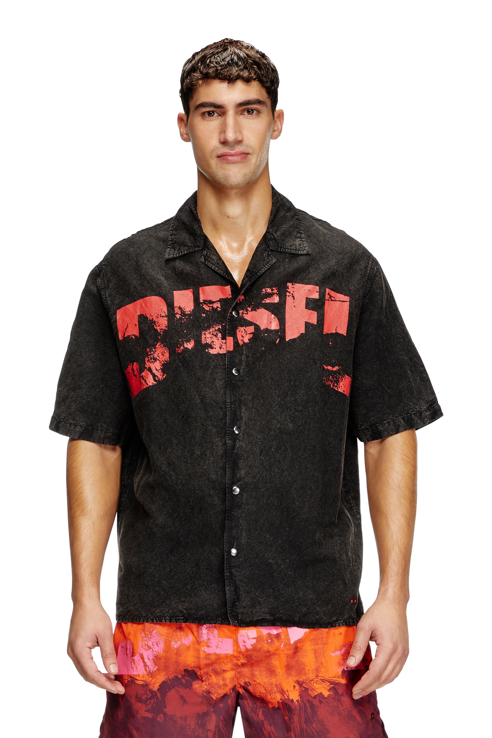 Diesel - CHARLES-D-POP, Chemise de plage en lin mélangé Homme in Noir - 1