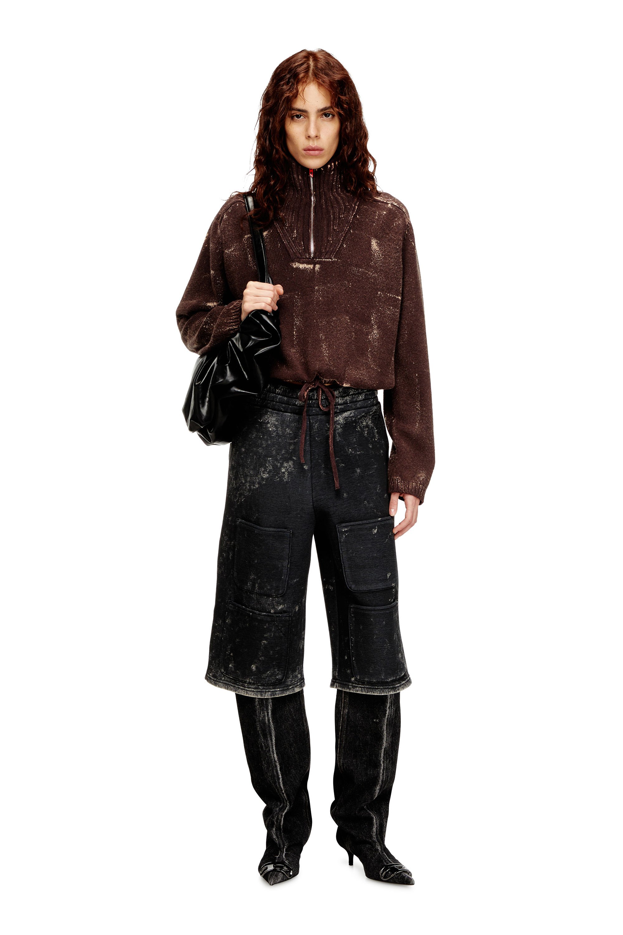 Diesel - S-TYP, Unisex Weit geschnittene Shorts aus Scuba mit Marmoreffekt in Schwarz/Dunkelgrau - 2