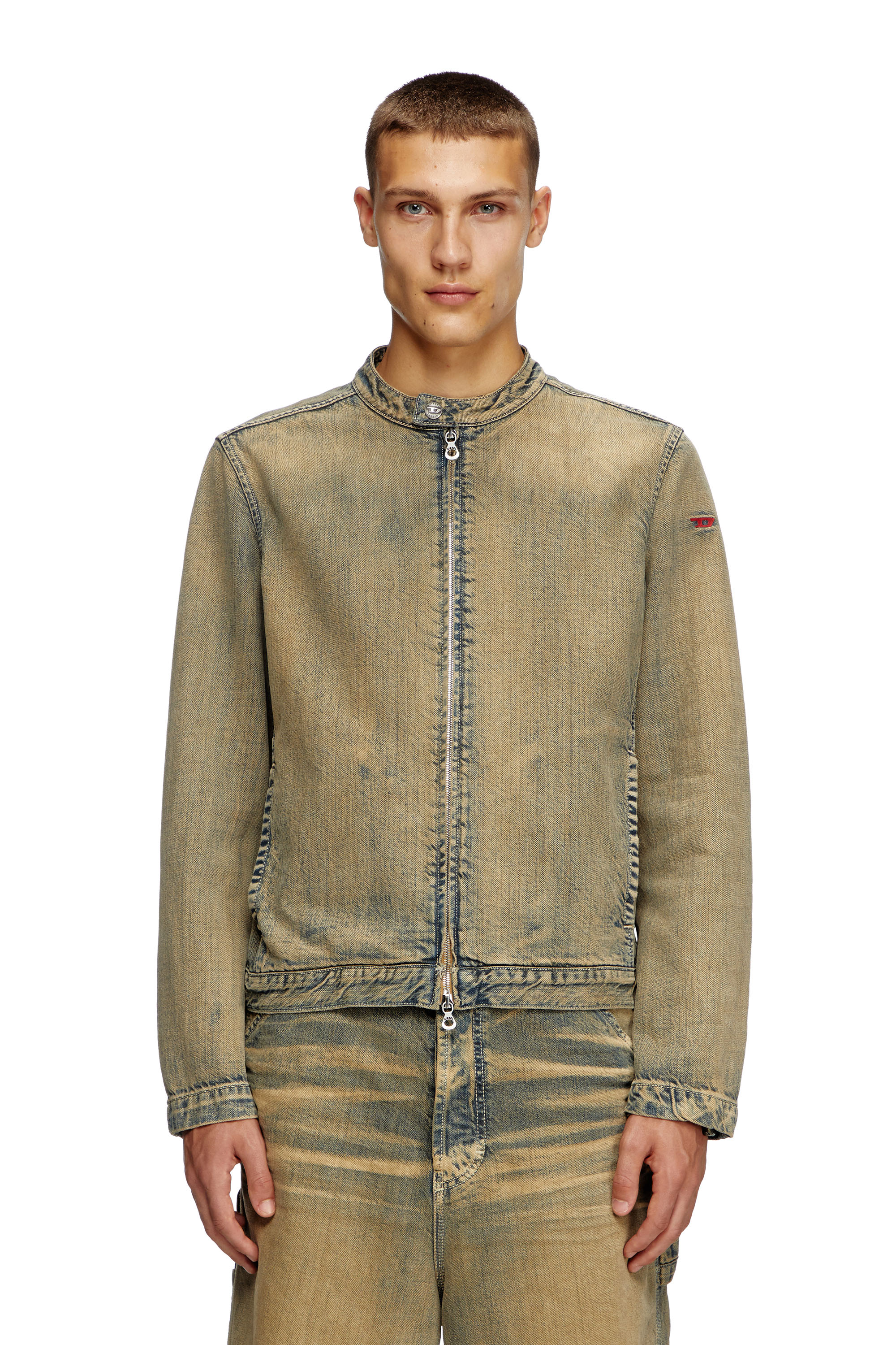 Diesel - D-GLORY, Herren Motorradjacke aus Goldbrush-Denim in Mittelblau - 1