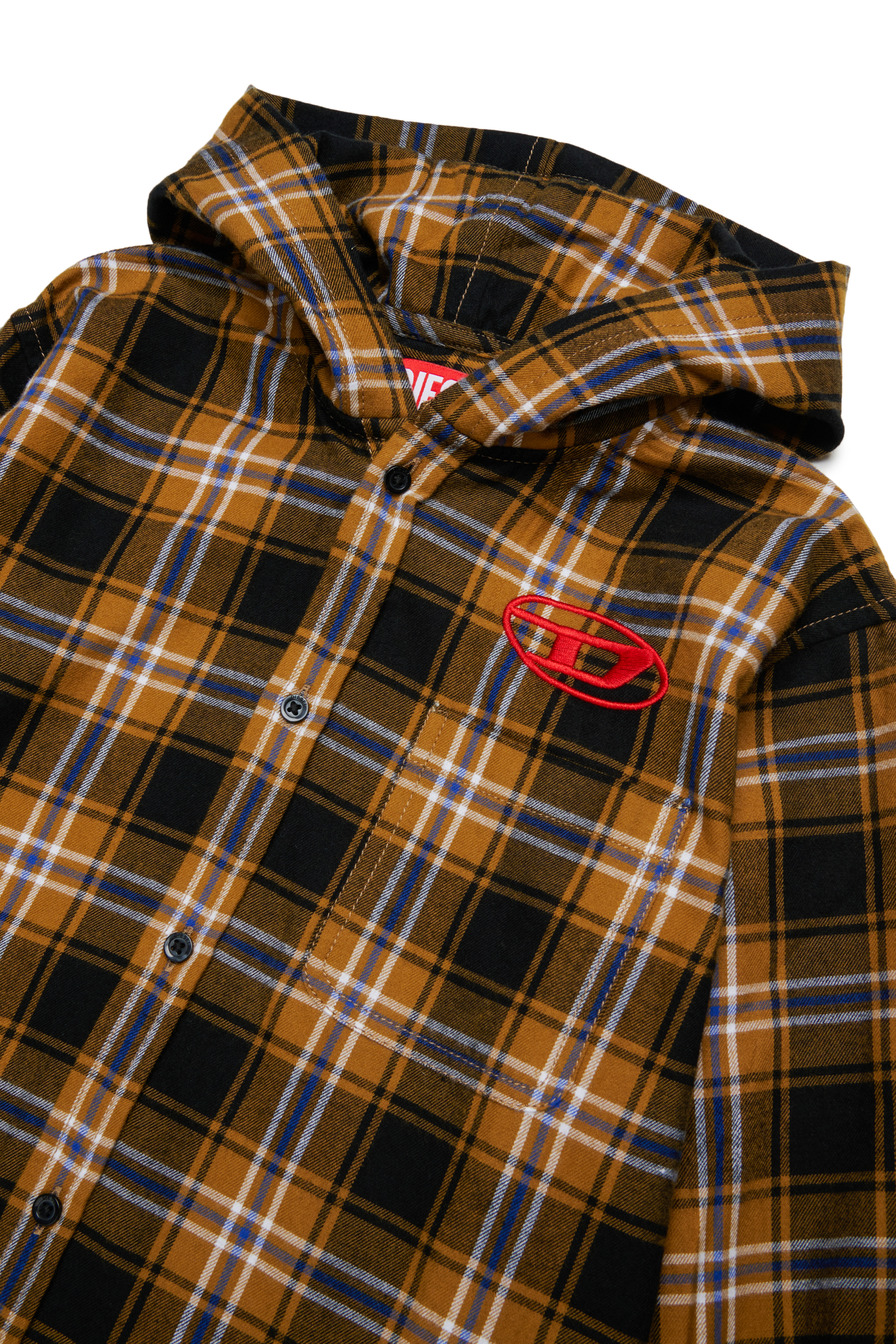 Diesel - CHECK OVER, Chemise &agrave; carreaux &agrave; capuche avec broderie Oval D Homme in Marron - 3