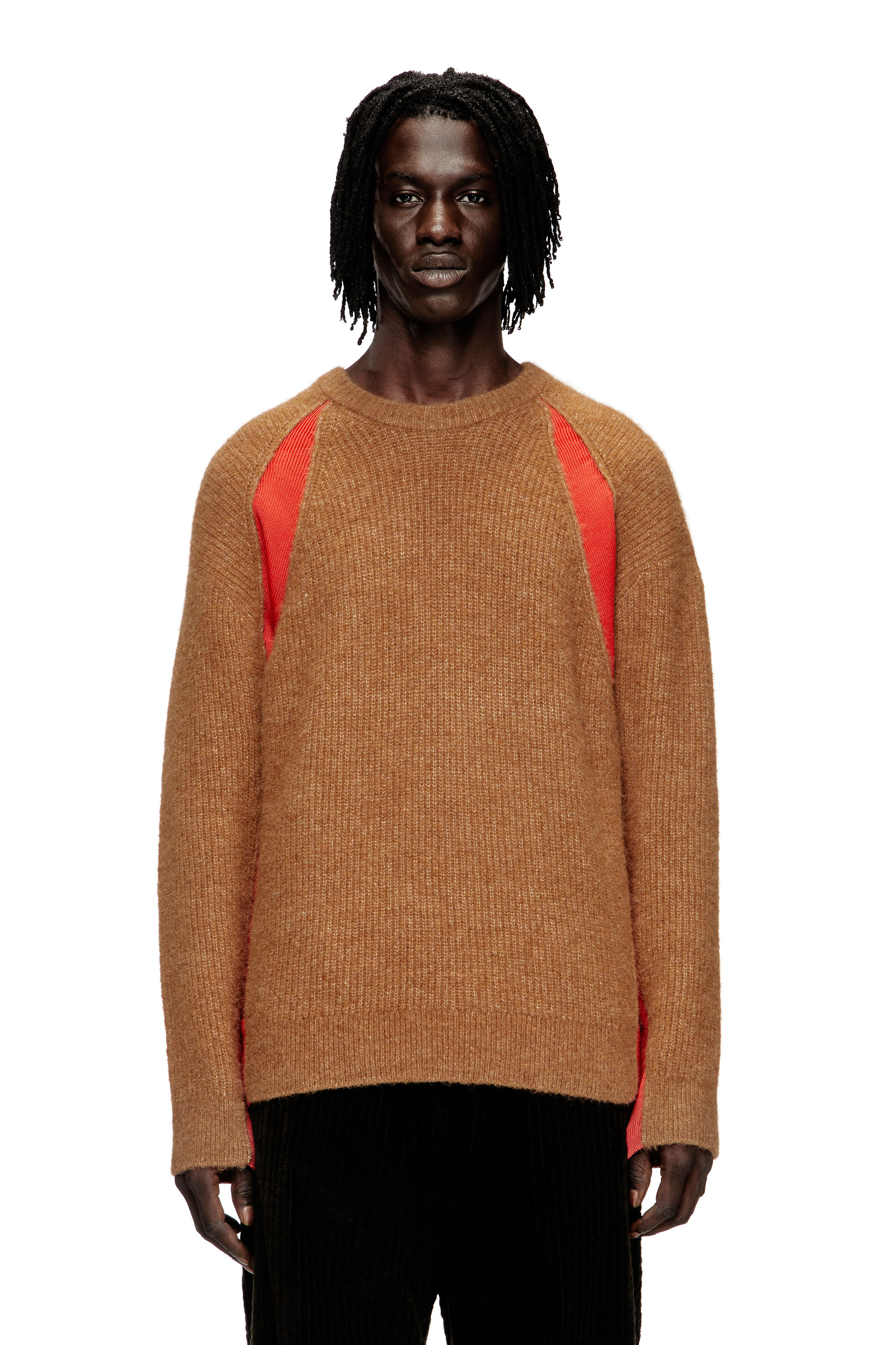 Diesel - K-LOLLO, Pull en mélange d'alpaga avec inserts contrastants Homme in Marron - 1