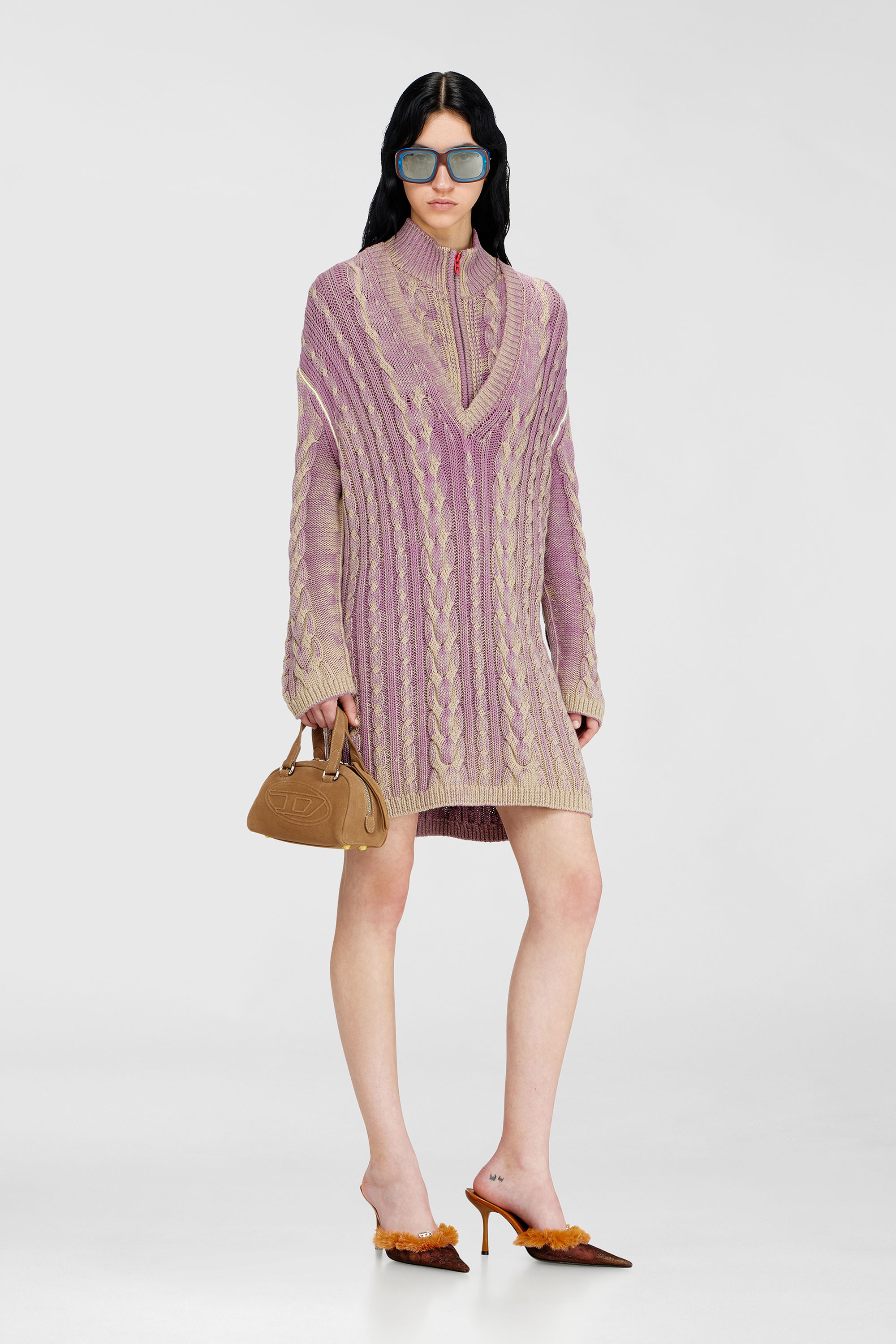 Diesel - M-ELGA, Abito corto in maglia a trecce Donna in Viola - 1