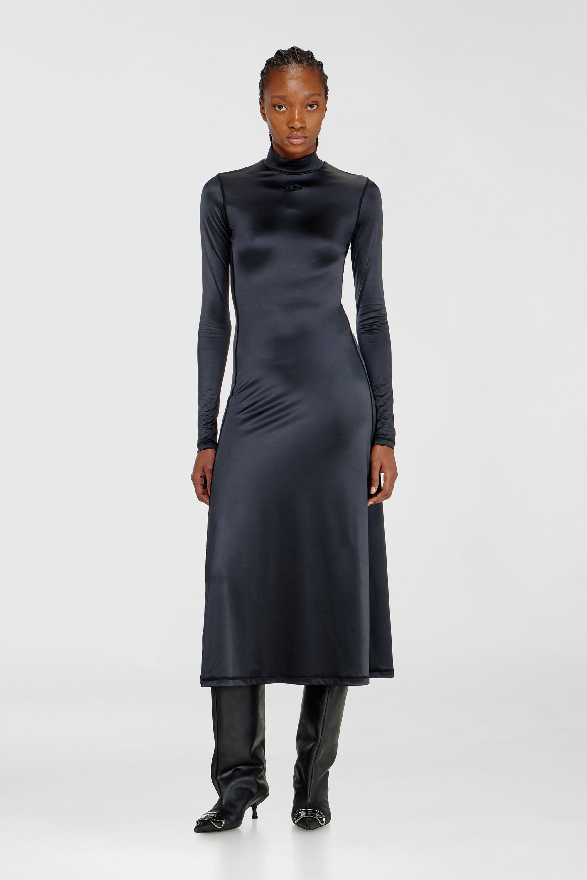 Diesel - D-UNGO, Abito midi fluido con collo alto Donna in Nero - 3