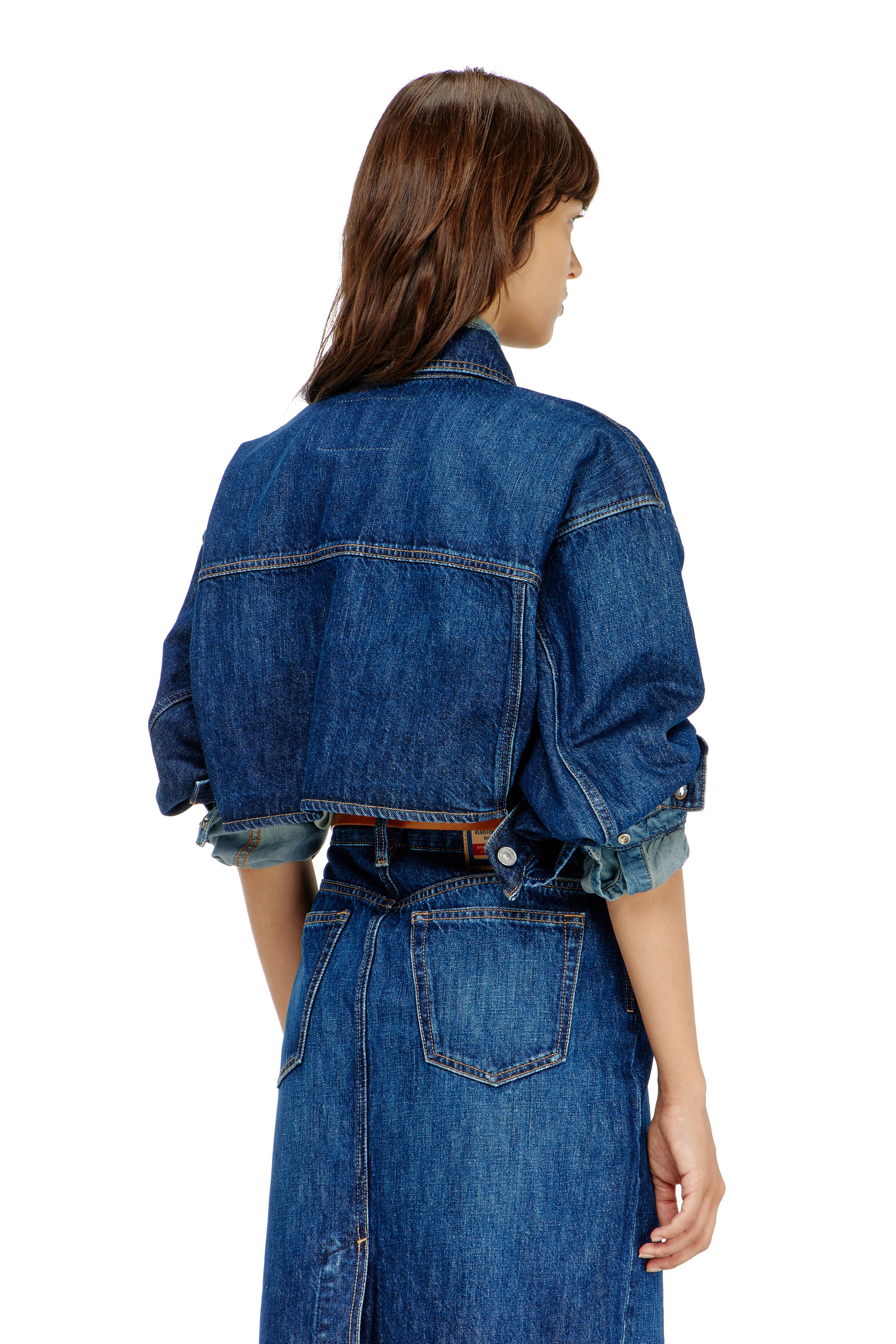 Diesel - DE-MALLEY, Veste trucker en denim cropped oversize Femme in Bleu - 4
