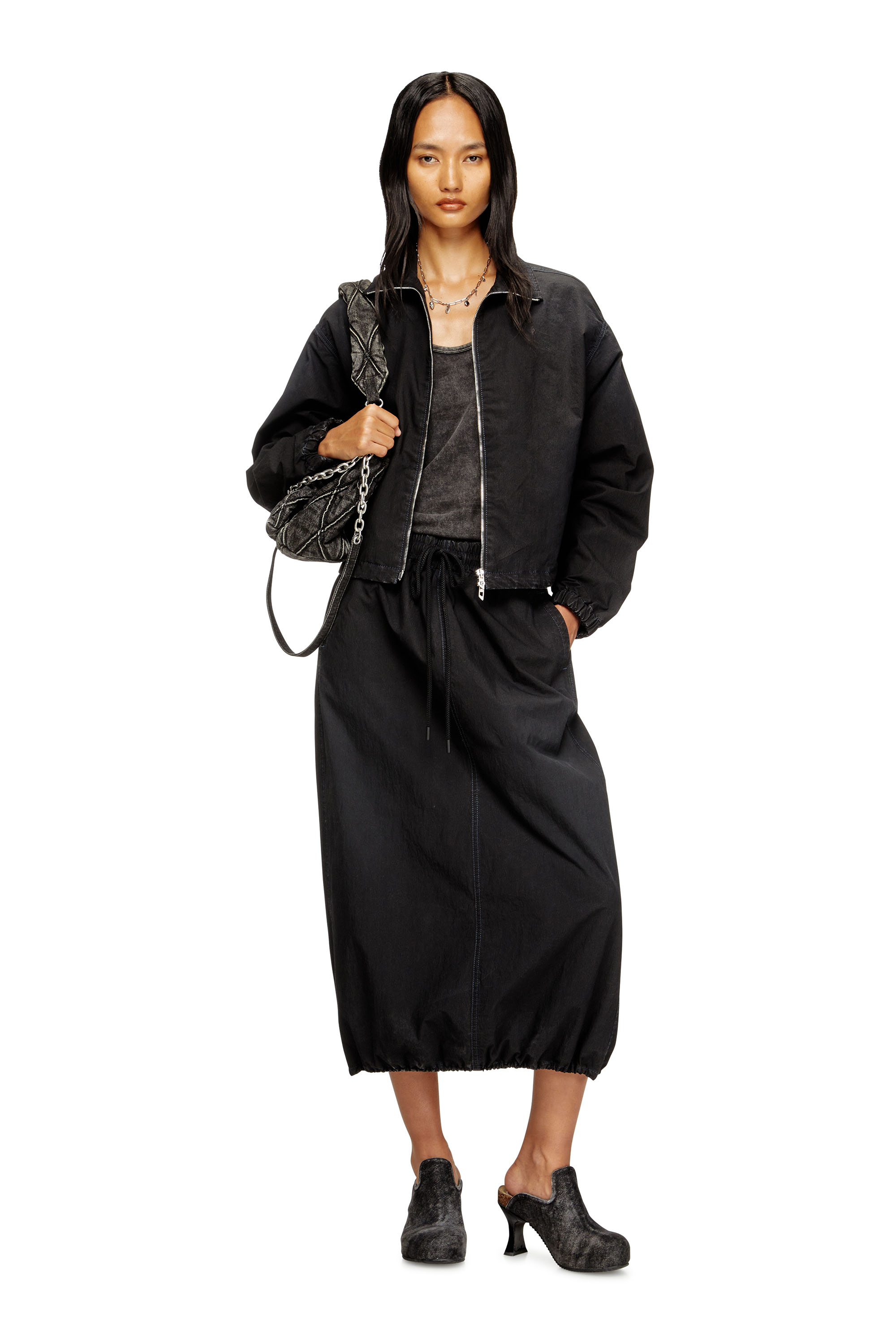 Diesel - DE-SANDERZ JOGG, Veste technique à col montant en tissu JoggJeans Femme in Noir - 1