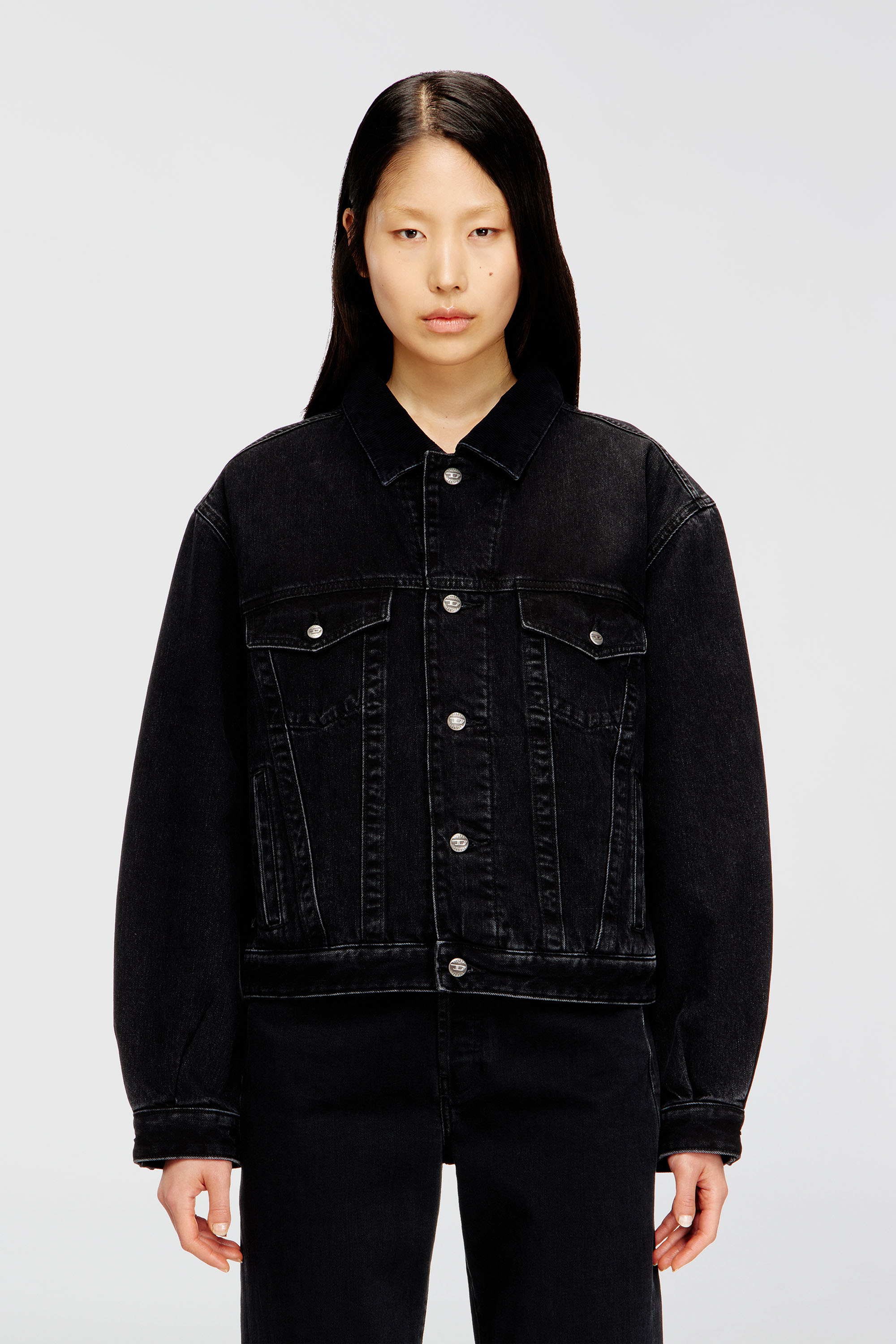 Diesel - D-RANGER-T, Veste rembourr&eacute;e de camionneur en denim Mixte in Noir - 1