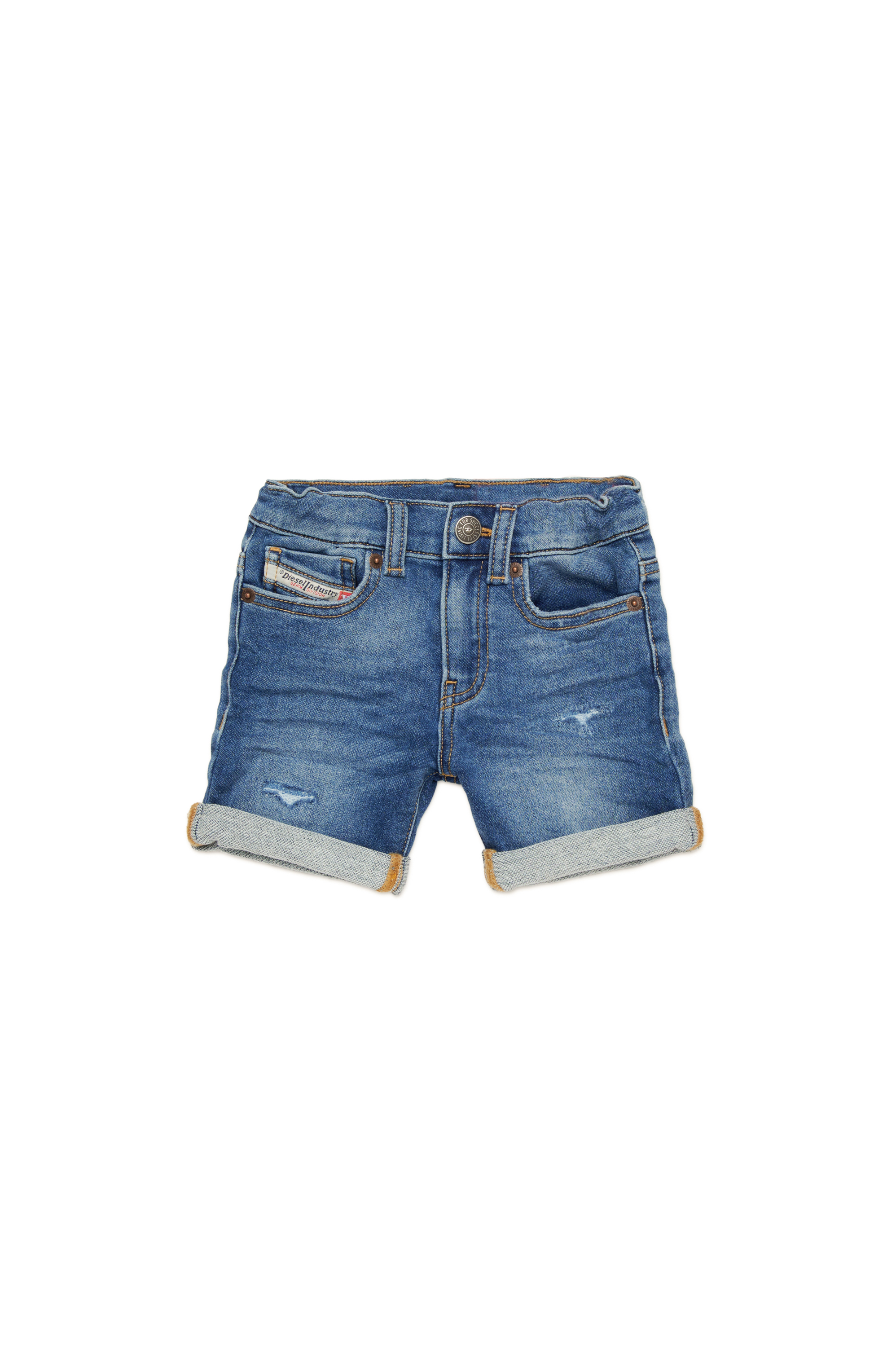 Diesel - PGALLYB JJJ, Short en tissu JoggJeans effet vieilli avec revers Mixte in Bleu - 1