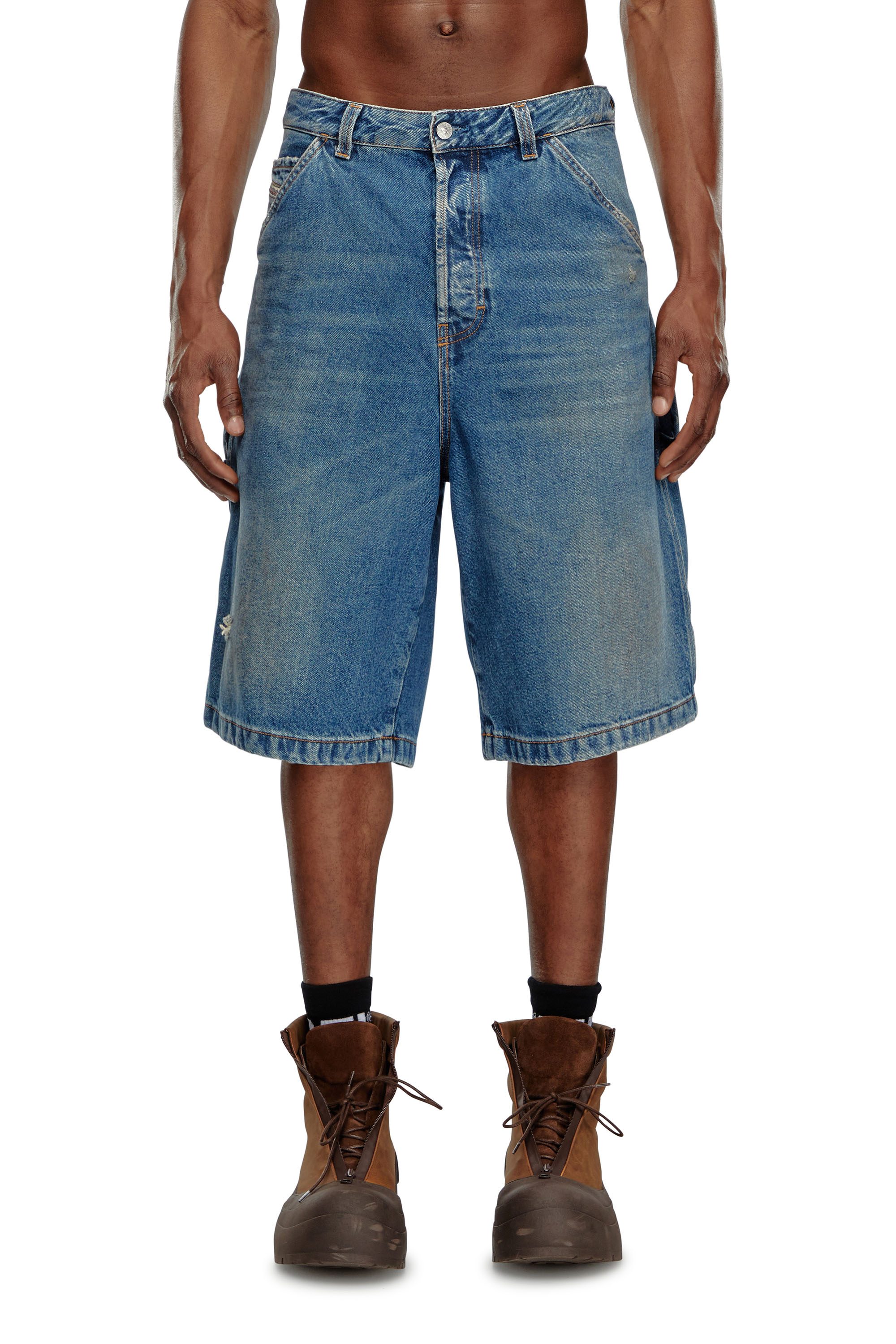 Diesel - D-LIVERY-SHORT, Man Denim utility shorts with dusty wash in Blue - Image 2