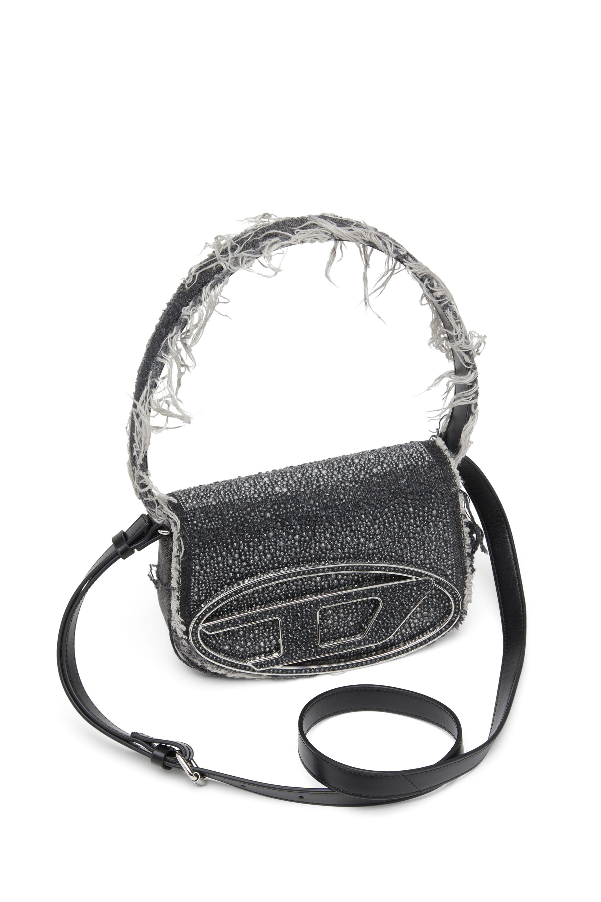 Diesel - 1DR, Woman 1DR-Iconic shoulder bag in denim and crystals in Black - Image 6