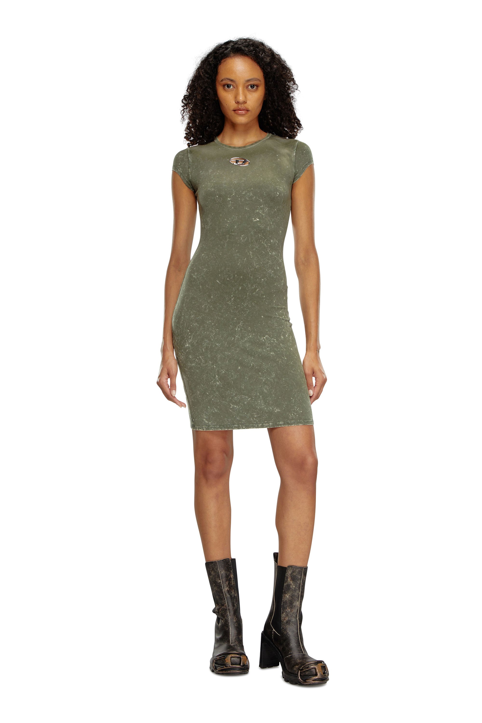Diesel - D-ANGIEL-P1, Donna Short dress in marbled stretch jersey in Verde - Image 1