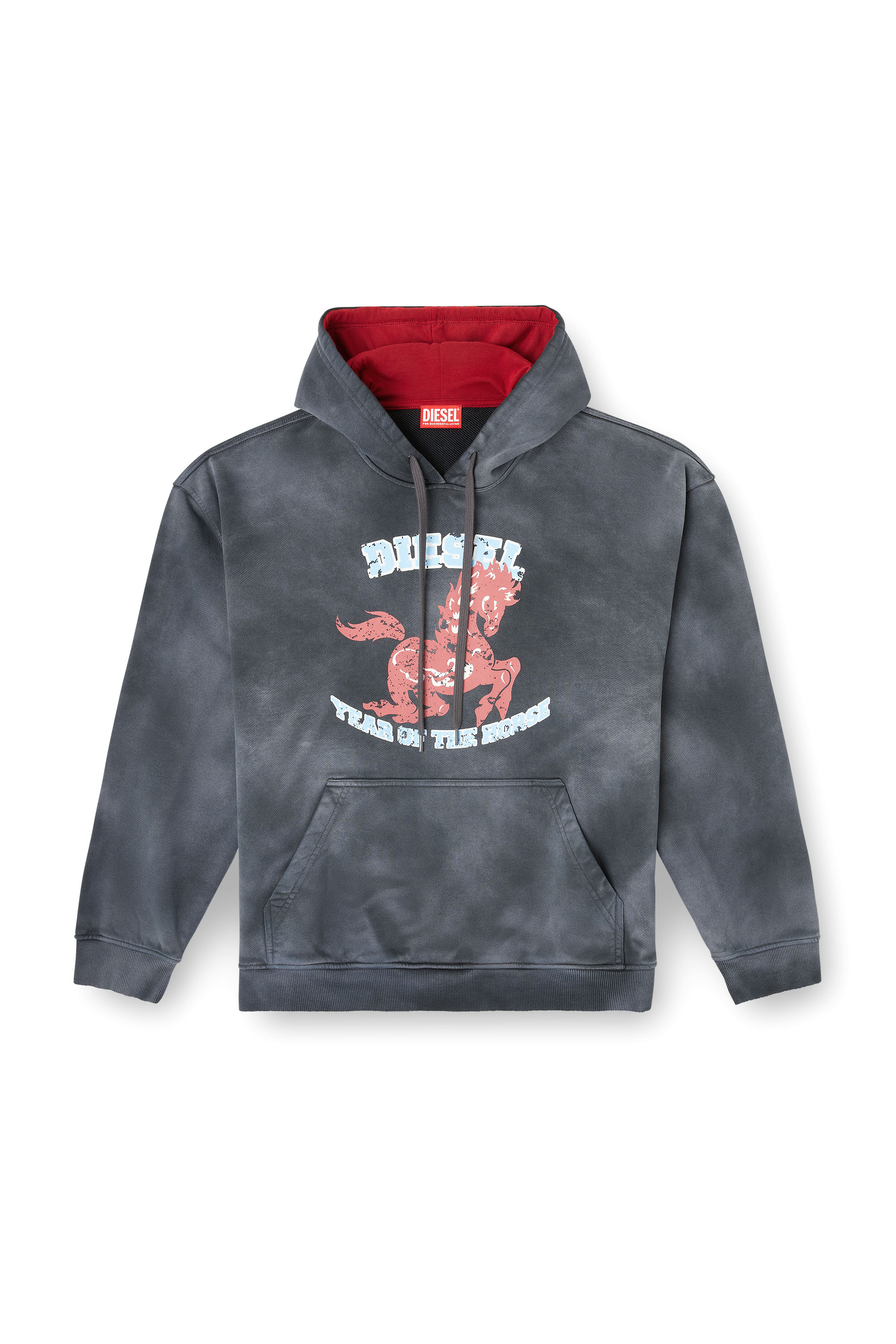 Diesel - CL-S-BOXT-HOOD-HORSE, Herren Tie-Dye-Hoodie mit Pferde-Print in Grau - 3