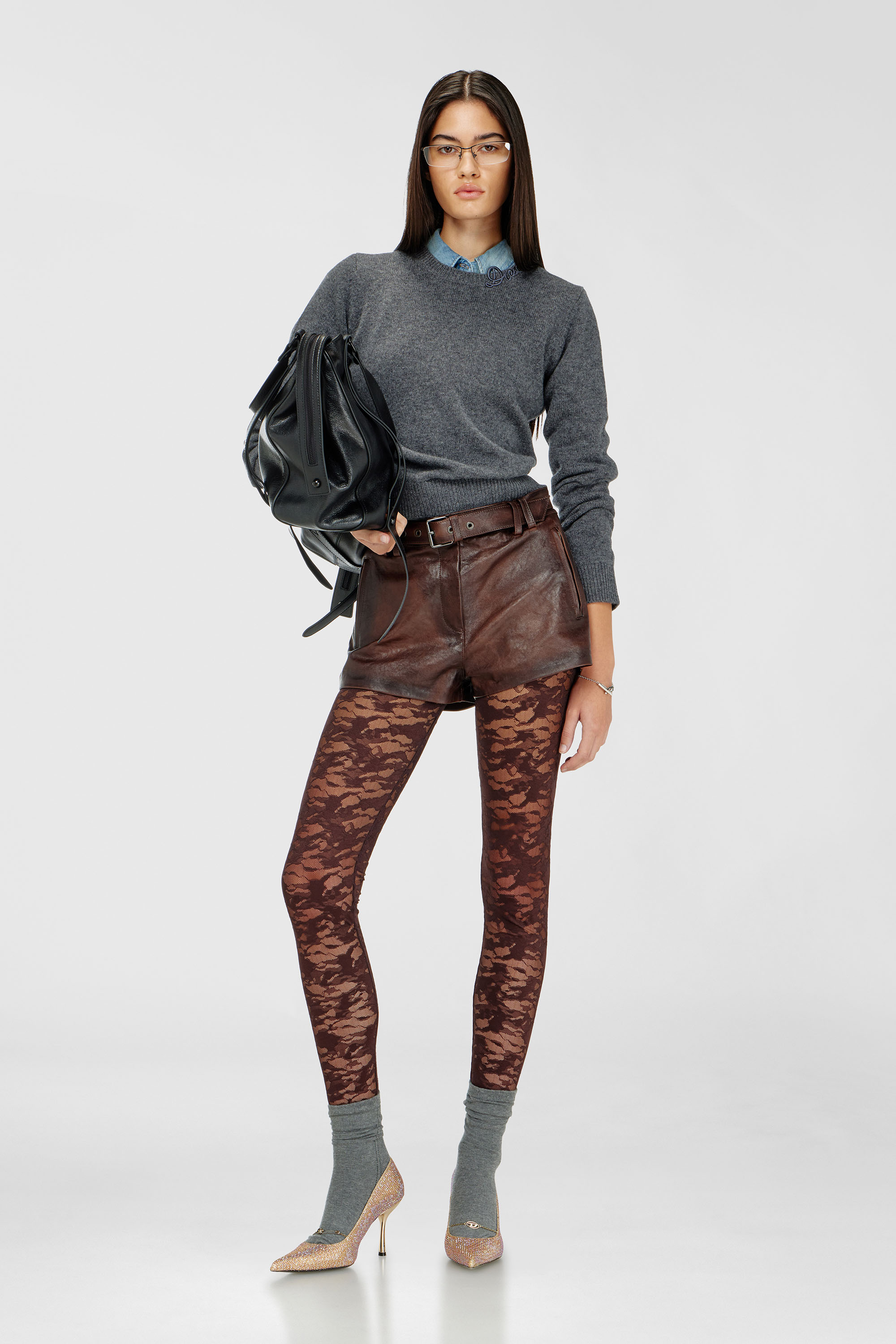 Diesel - HAYLEY-UTLT, Leggings en dentelle nylon camouflage Femme in Marron - 6
