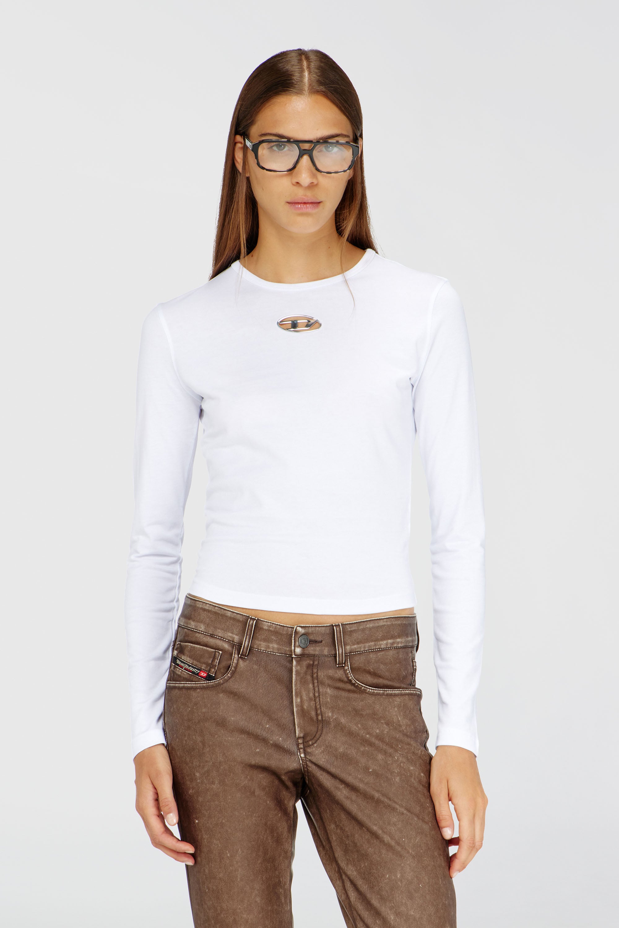 Diesel - T-UNCUTIE-LONG-LS-OD, Top a maniche lunghe con Oval D cut-out Donna in Bianco - 1