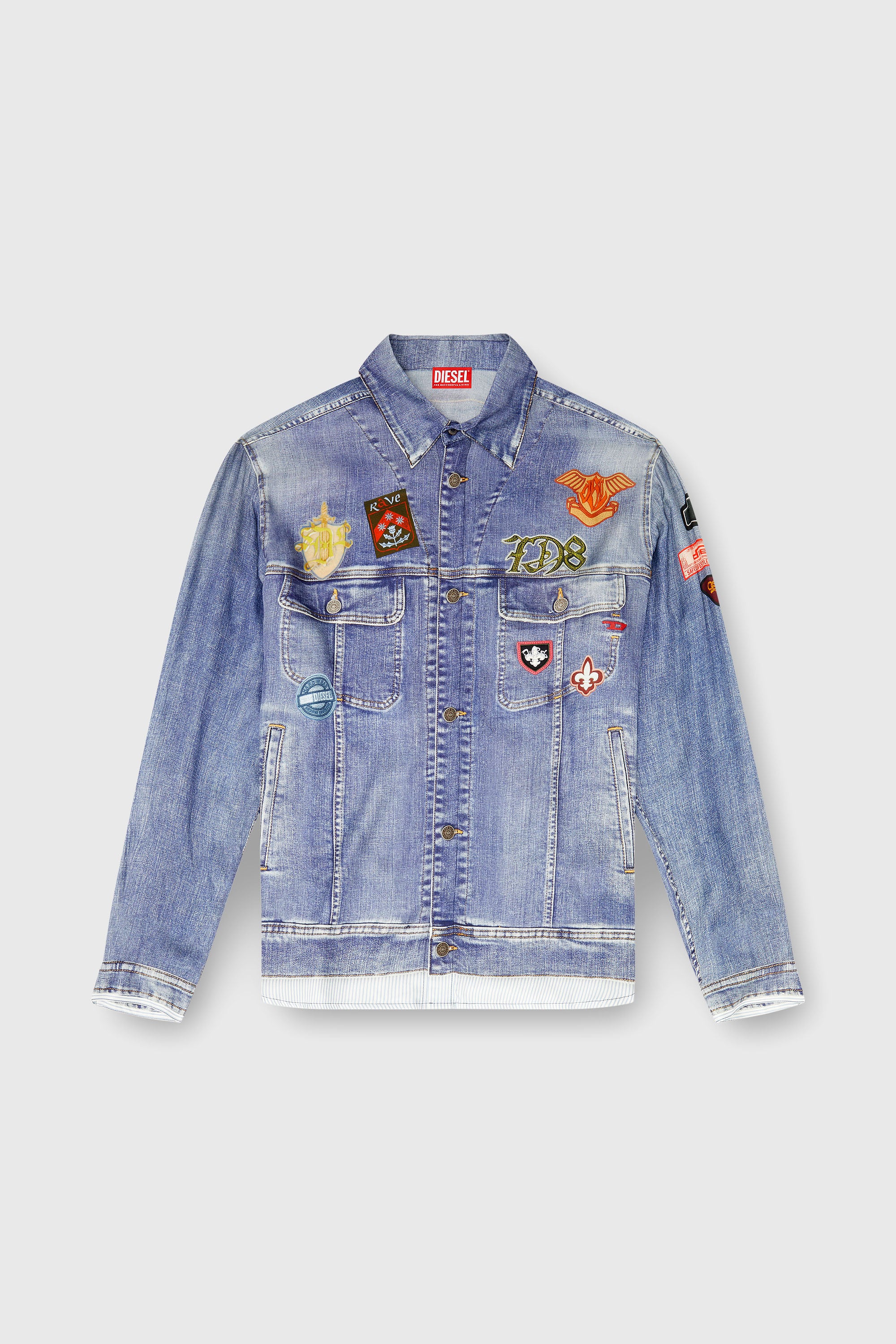 Diesel - S-SIMPLY-PATCH, Camicia in raso con stampa trompe-l'oeil denim Uomo in Blu - 2