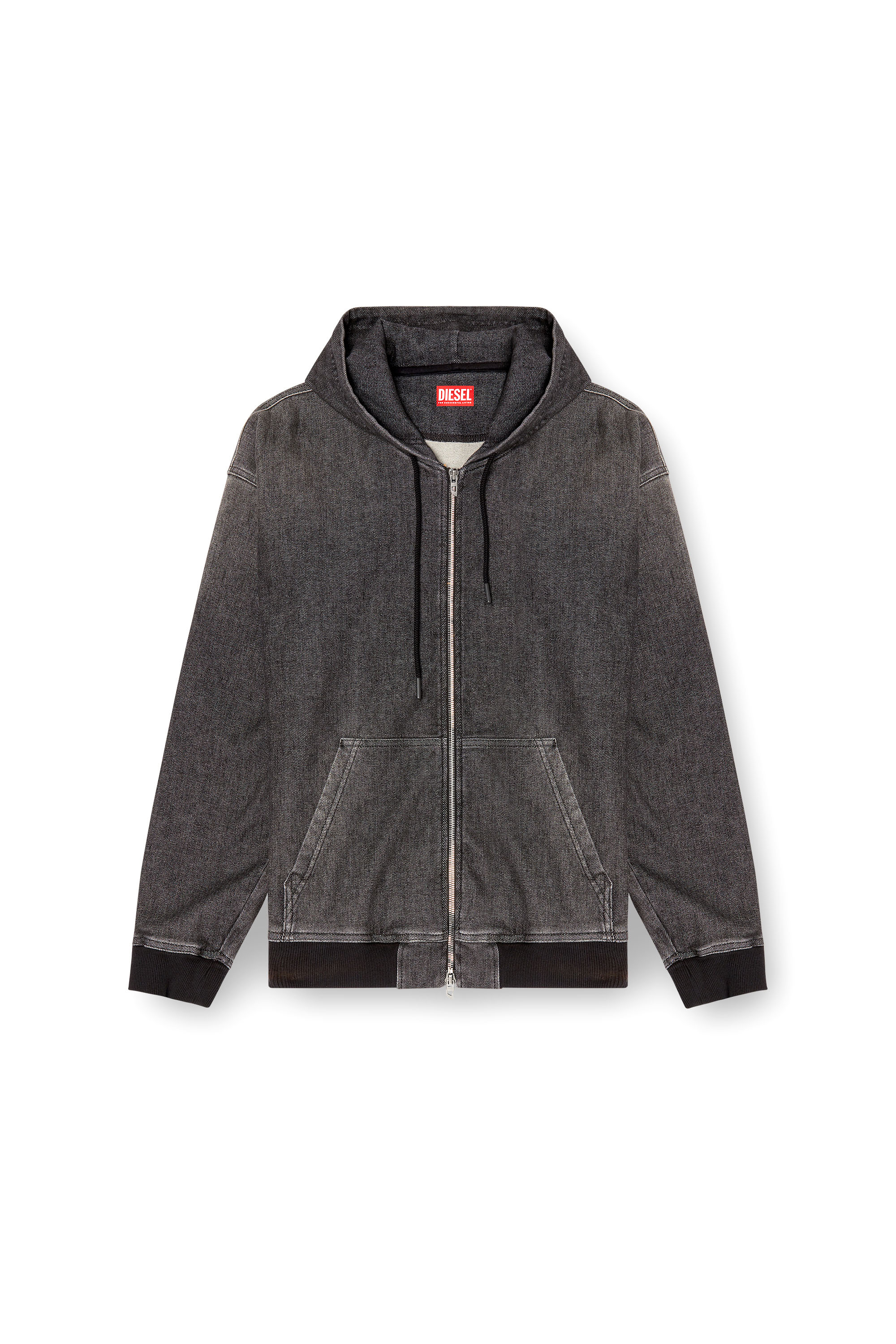 Diesel - D-GIRI-S TRACK, Sweat-shirt à capuche zippé en Track Denim effet sali Mixte in Noir - 3
