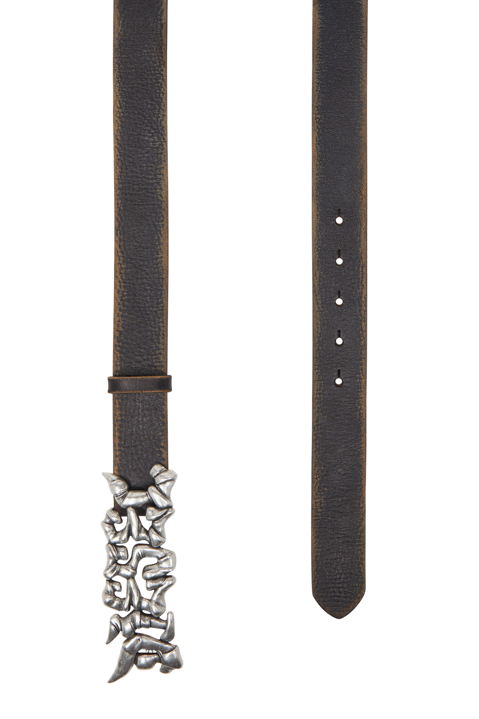 Diesel - B-GRAFFITI, Unisex 3.5 cm behandelter Gürtel aus Leder mit Graffiti-Schnalle in Schwarz/Beige - 2