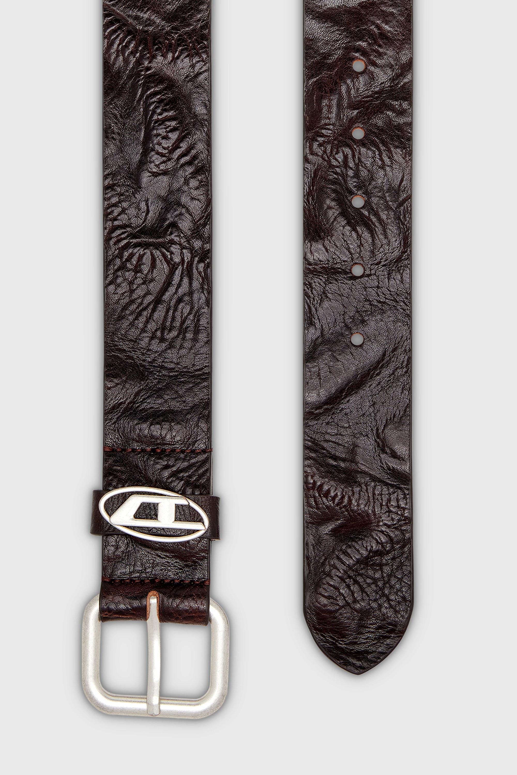 Diesel - B-1DR OVAL D LOOP, Ceinture 3.9 cm en cuir froiss&eacute; avec plaque &agrave; logo Mixte in Marron - 2