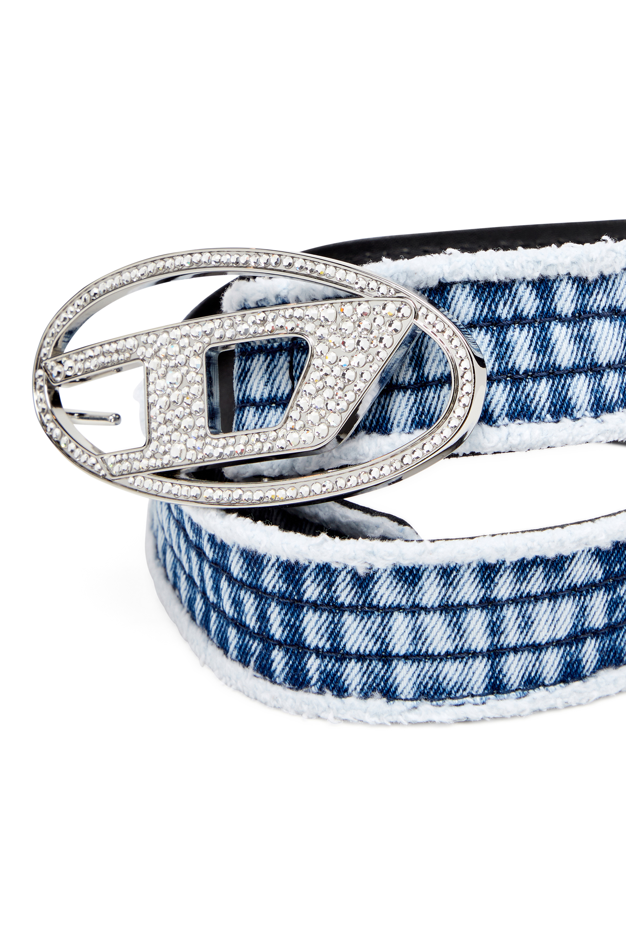 Diesel - B-1DR STRASS, Damen Gürtel aus Denim und Leder mit Kristallschnalle in Blau - 3