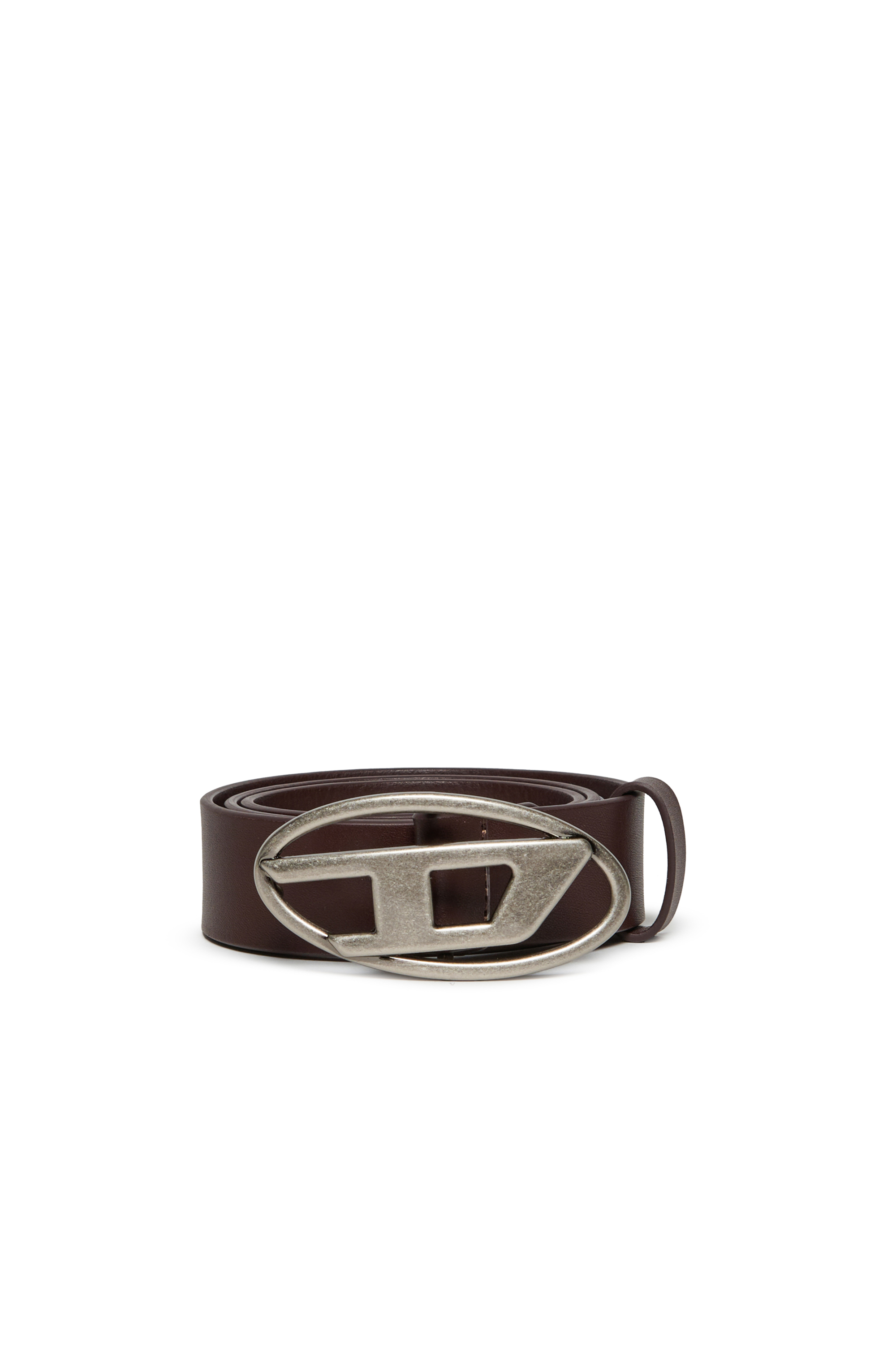 Diesel - B1DR, Unisex's Leather belt with Oval D buckle in Dark Brown - 1