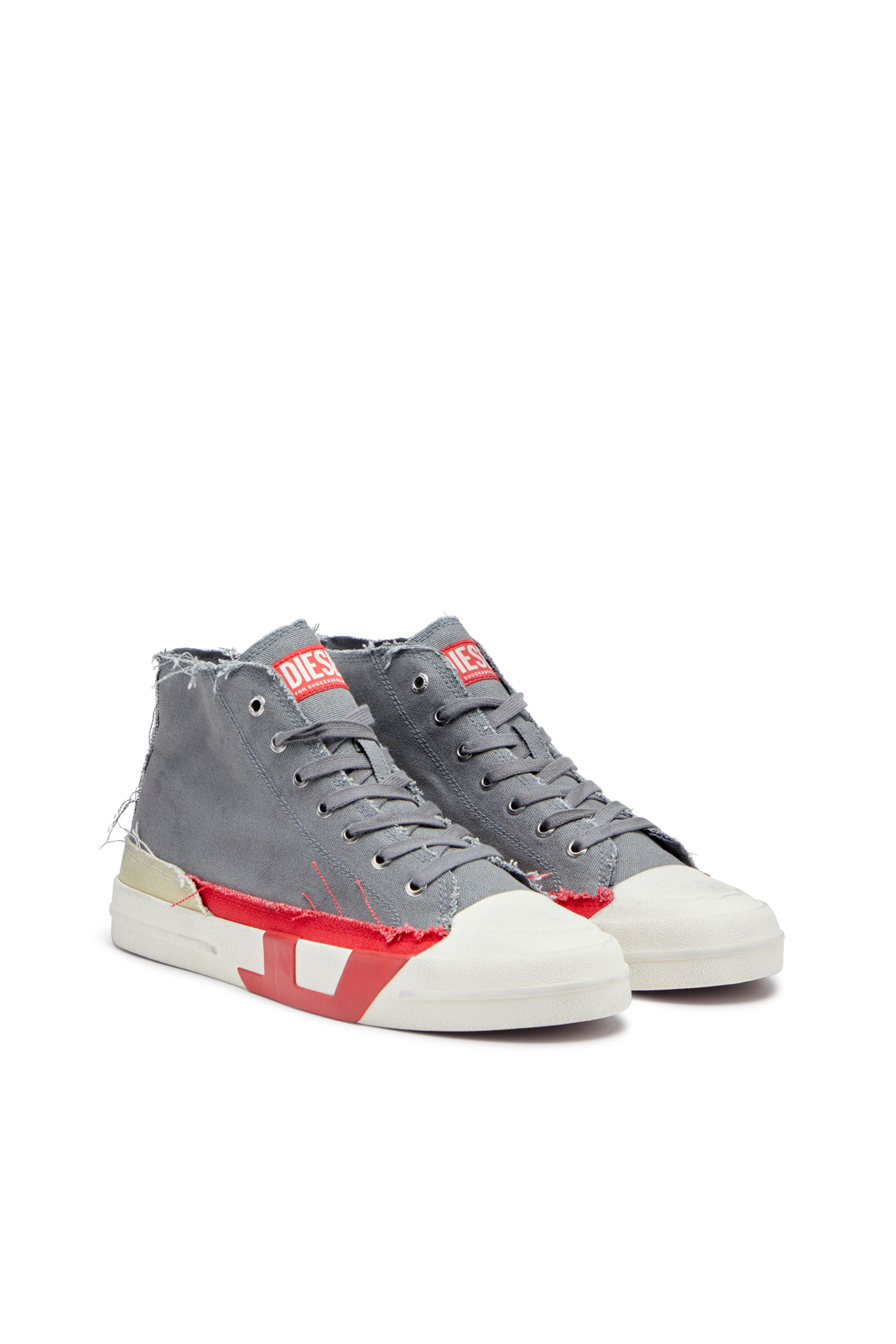 S-D-VERSE MID, Gris/Rouge Diesel - S-D-VERSE MID, S-D-Verse-Sneakers montantes en toile à effet sali Homme in Polychrome - 2