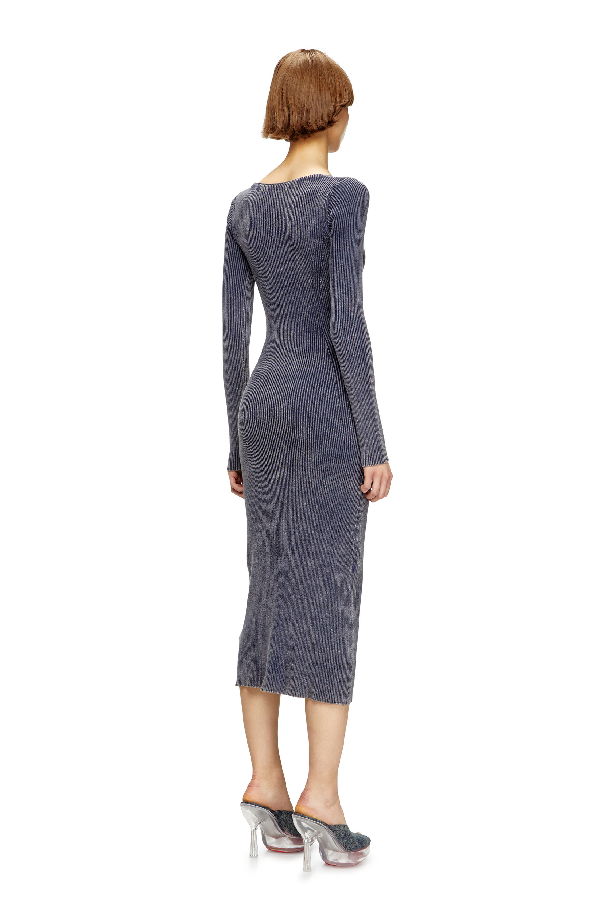 Diesel - M-MELTI-LS, Abito midi a costine effetto denim Donna in Blu - 4