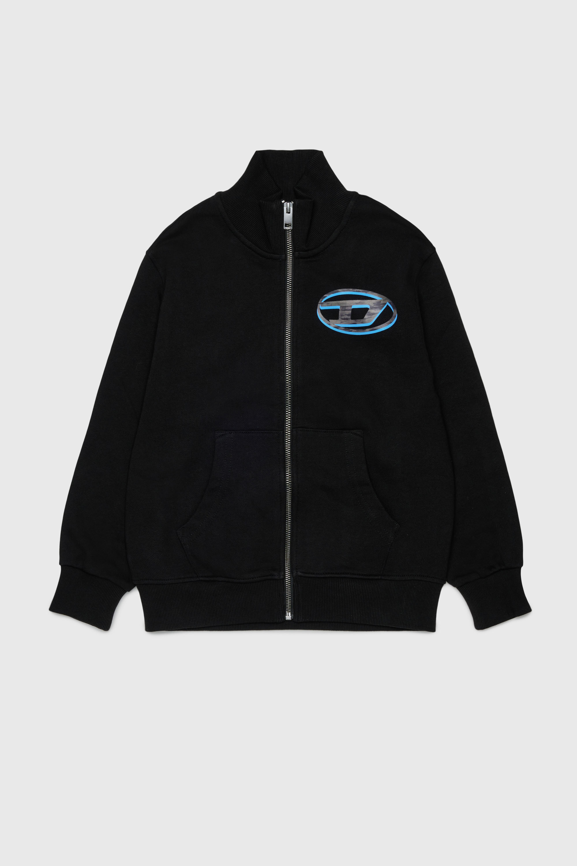 Diesel - SVELLYZIP OVER, Sweatshirt zipp&eacute;e avec imprim&eacute; Oval D bicolore Homme in Noir - 1