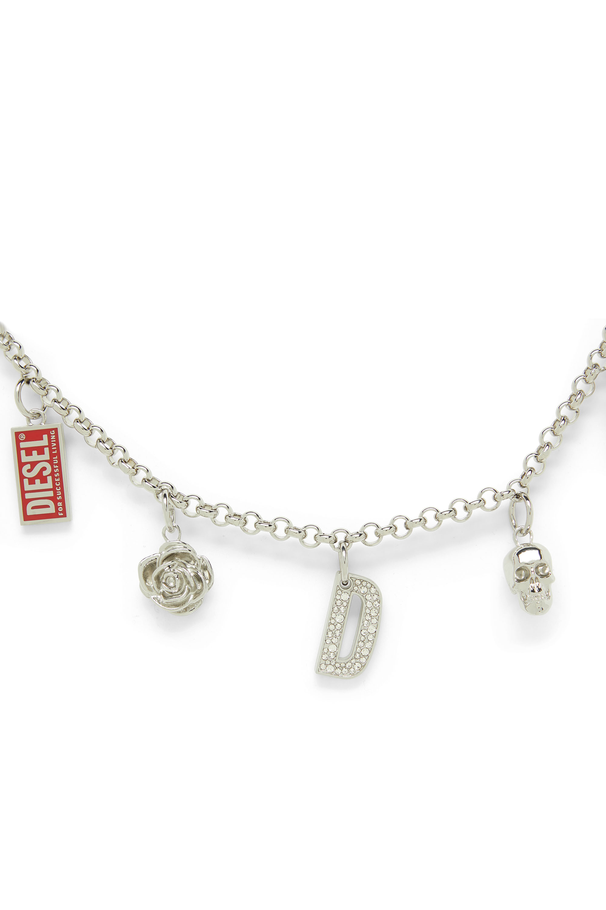 Diesel - CHAIN-D II S, Damen Metallkette mit ikonischen Anh&auml;ngern in Silber - 3
