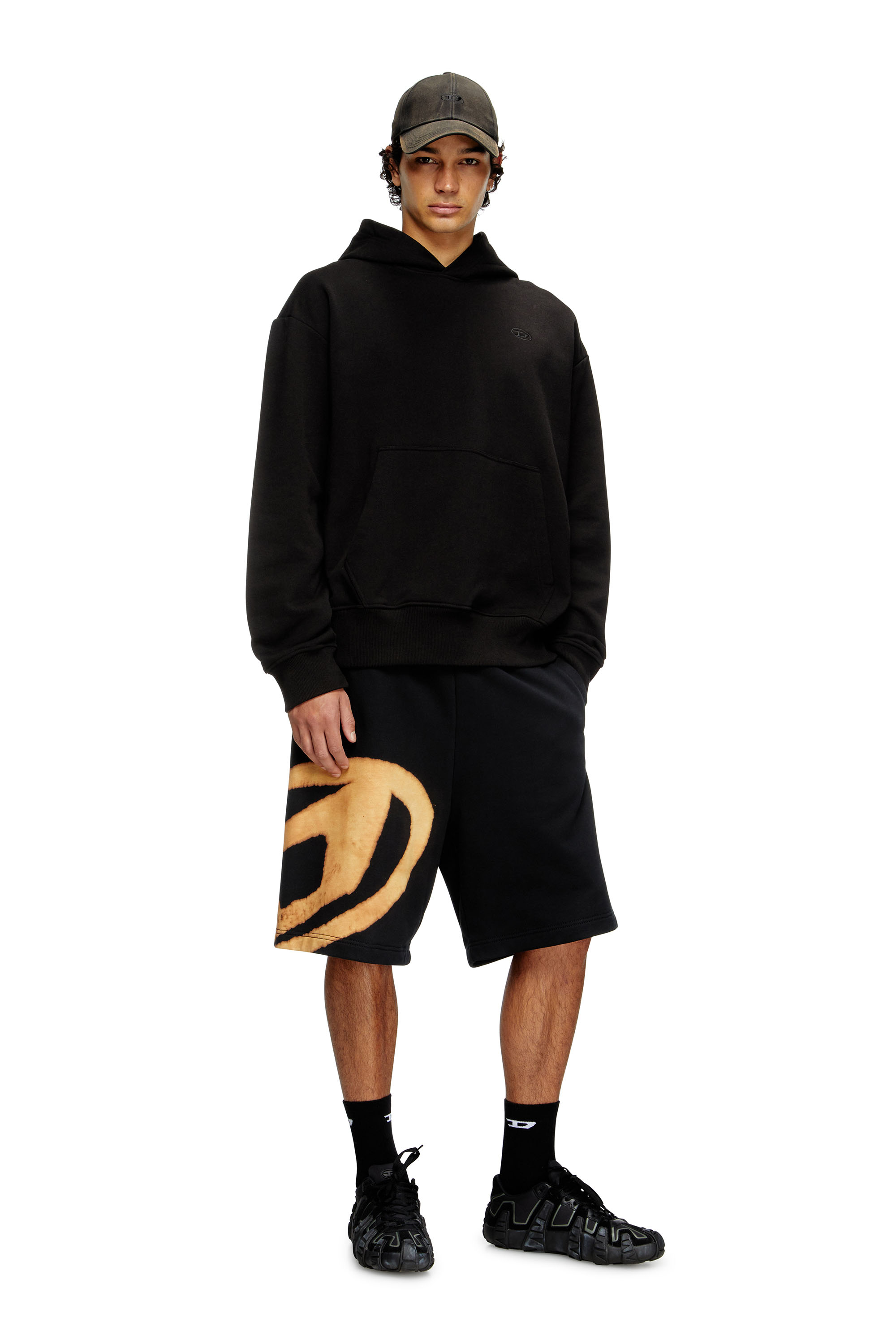 P-CROW-BLEACH, Nero/Arancione Diesel - P-CROW-BLEACH, Short in felpa con logo effetto bleach Uomo in Multicolor - 1