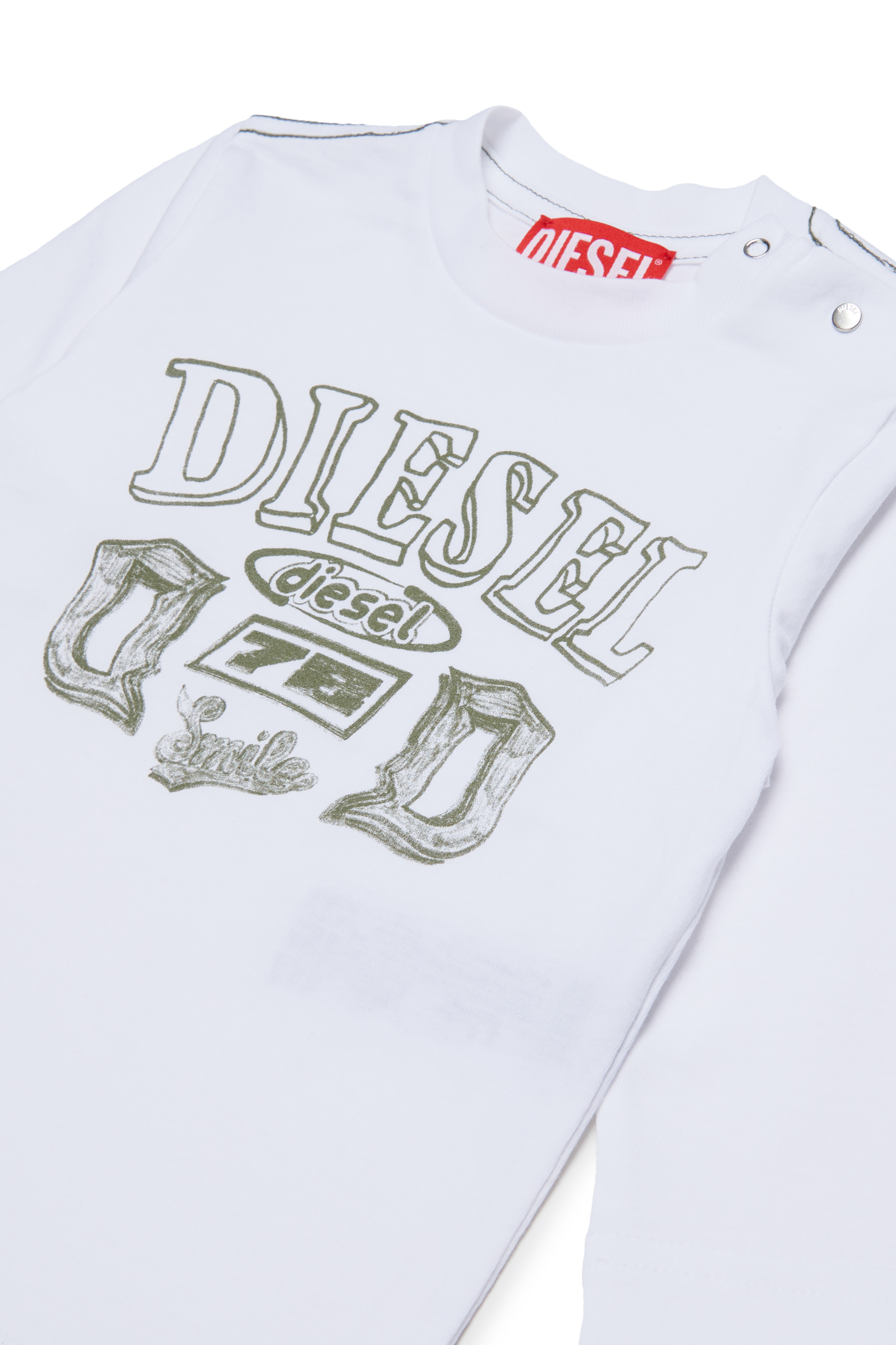 Diesel - TBANB, T-shirt &agrave; manches longues avec logo imprim&eacute; Homme in Blanc - 3