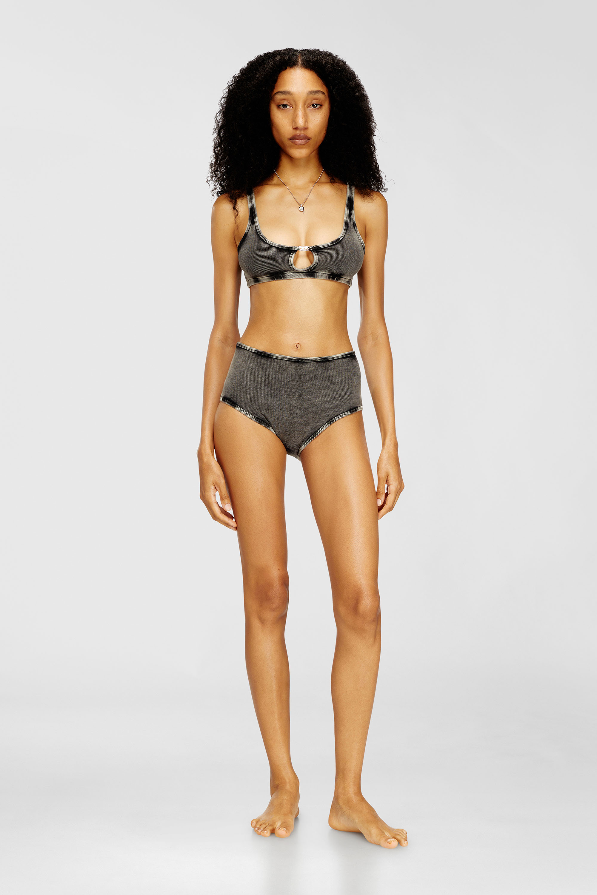Diesel - FLORENCE-DNM, Damen Bralette aus gerippter Baumwolle mit ovalem Schmuck-D in Grau - 2