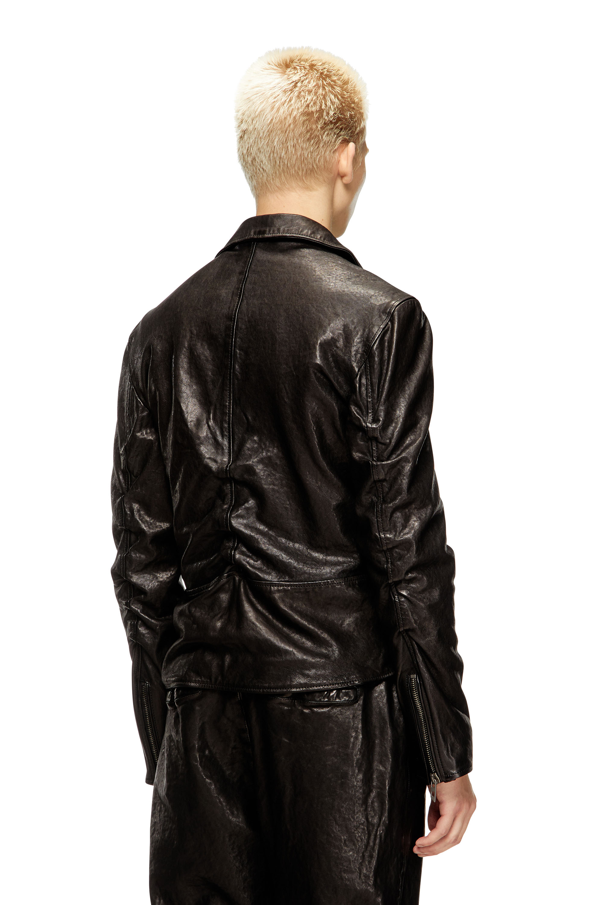 Diesel - L-UNCAN, Giacca biker in cuir-bouilli Uomo in Nero - 4